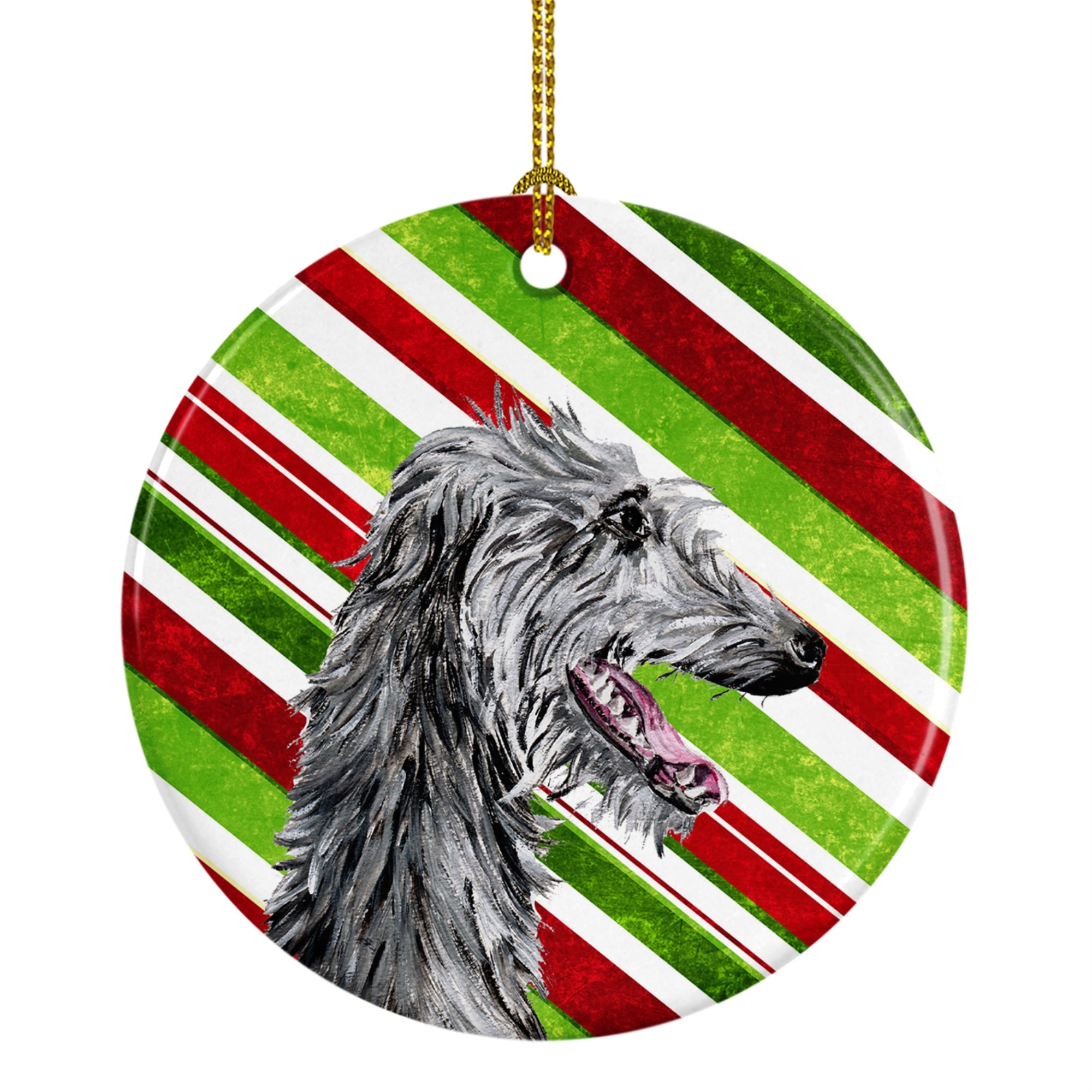 Scottish Deerhound Candy Cane Christmas Ceramic Ornament SC9813CO1