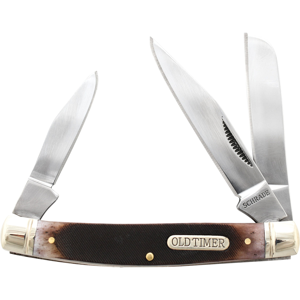 34Otb - Schrade Old Timer 3 5/16' Middleman, 9Cr18Mov Mirror Polish Blade, Saw Cut Bone Handle