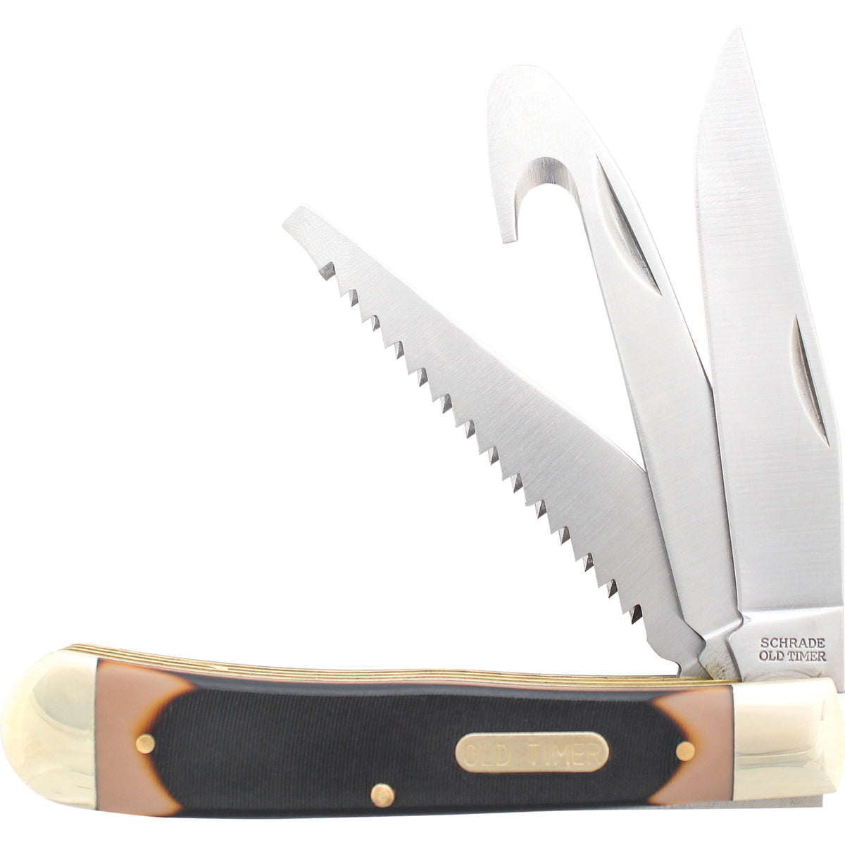 69Ot - Schrade Old Timer Premium Trapper 3 Blades, Saw, Gut Hook, &Amp; Clip Point. 7Cr17Mov Steel.