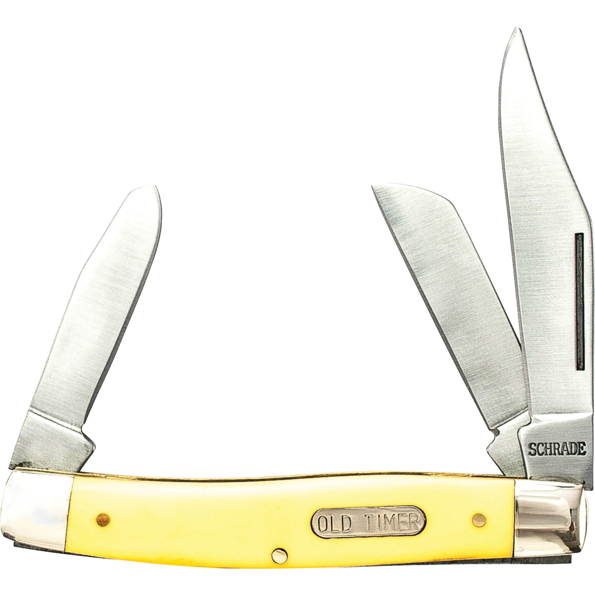 8Oty - Schrade Old Timer 4' Closed Senior Yellow Handle. 7Cr17Mov Steel.
