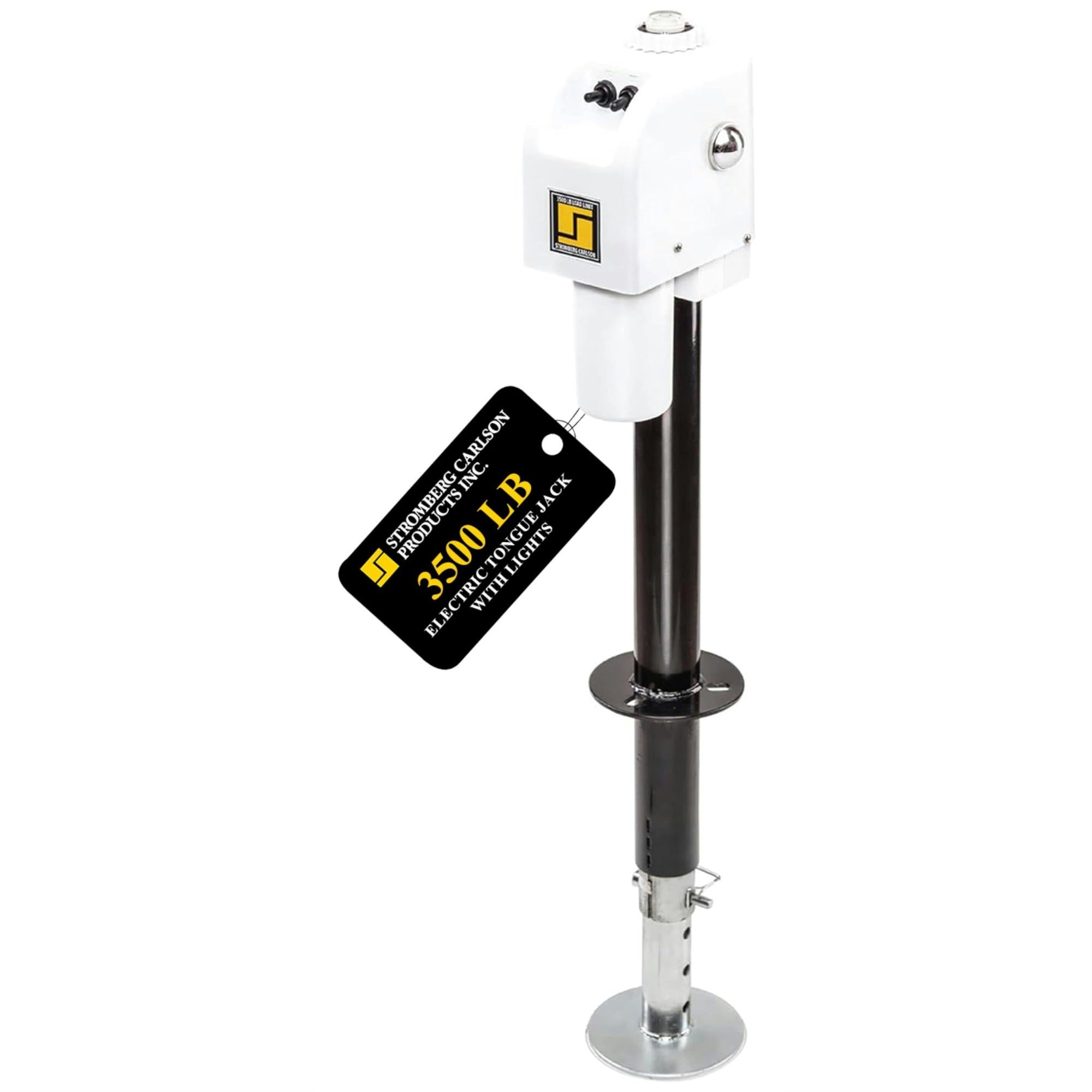 Stromberg Carlson Jet-3555 Electric Tongue Jack - Heavy Duty Jack With Motor Protection, 18' Travel & 5' Drop Down Leg, Stabilizing, Leveling & Lifting Rv, Camper, Utility Trailers, White, 3500 Lb
