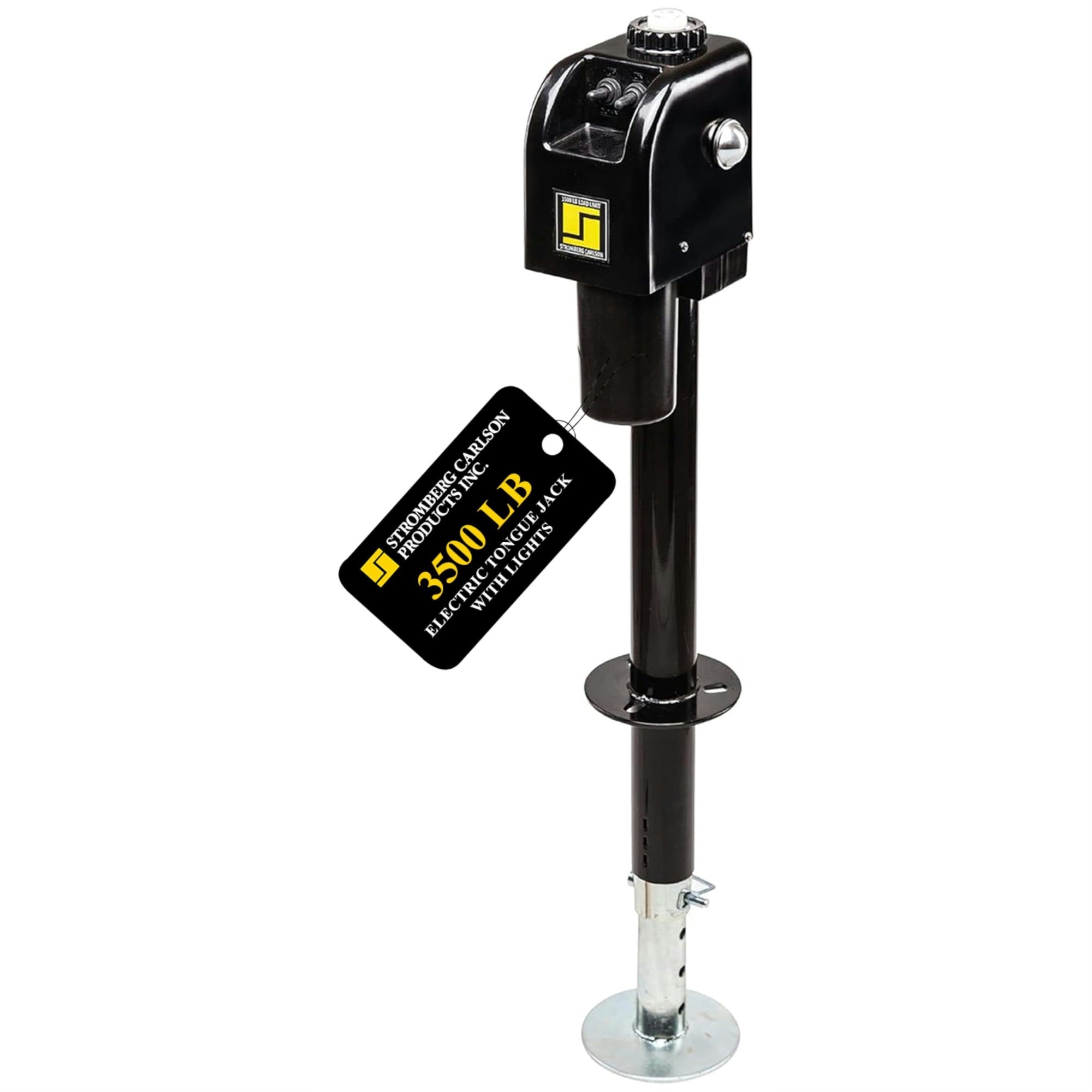 Stromberg Carlson Jet-3755 Electric Tongue Jack - Heavy Duty Jack With Motor Protection, 18' Travel & 5' Drop Down Leg, Stabilizing, Leveling & Lifting Rv, Camper, Utility Trailers, Black, 3500 Lb