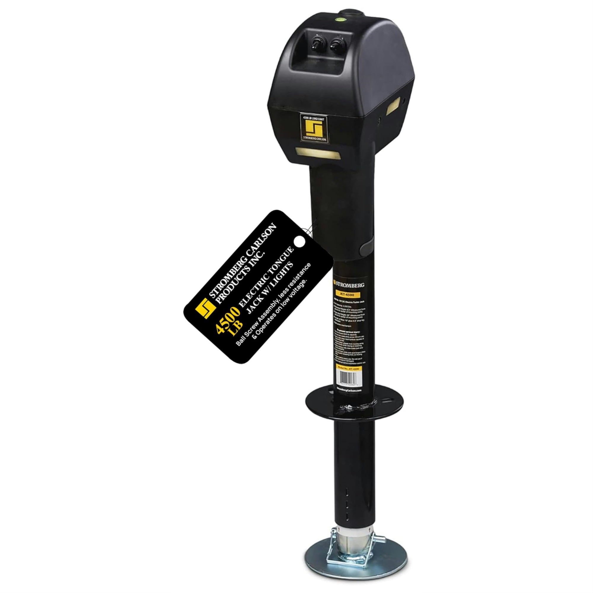 Stromberg Carlson Jet-4500 Electric Tongue Jack - Heavy Duty Powered Jack With Ball Screw Mechanism, 18' Travel & 4.5' Drop Down Leg, Stabilizing, Leveling & Lifting Rv, Campers, Trailers, 4500 Lb