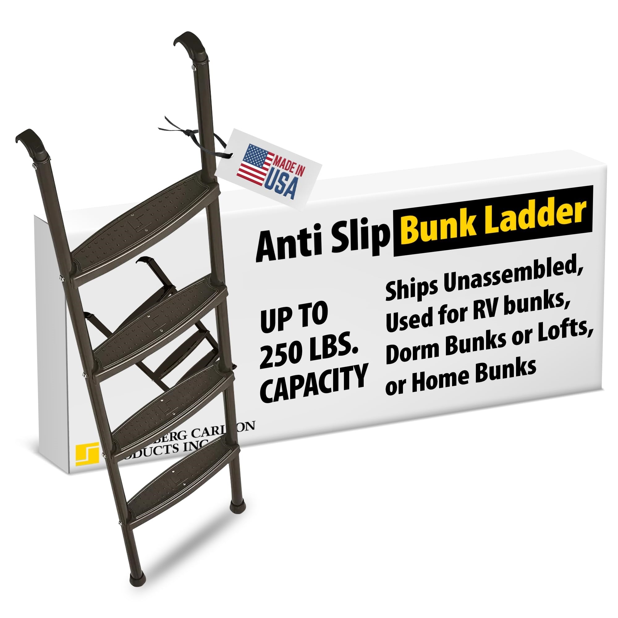Stromberg Carlson Interior Bunk Ladder, Kd, Rv Bunk Ladder, Bunk Bed Ladder With Injection Molded Treads, Hooks And Mounting Hardware Included, Can Be Used As Dorm Loft Ladder - Black 60'