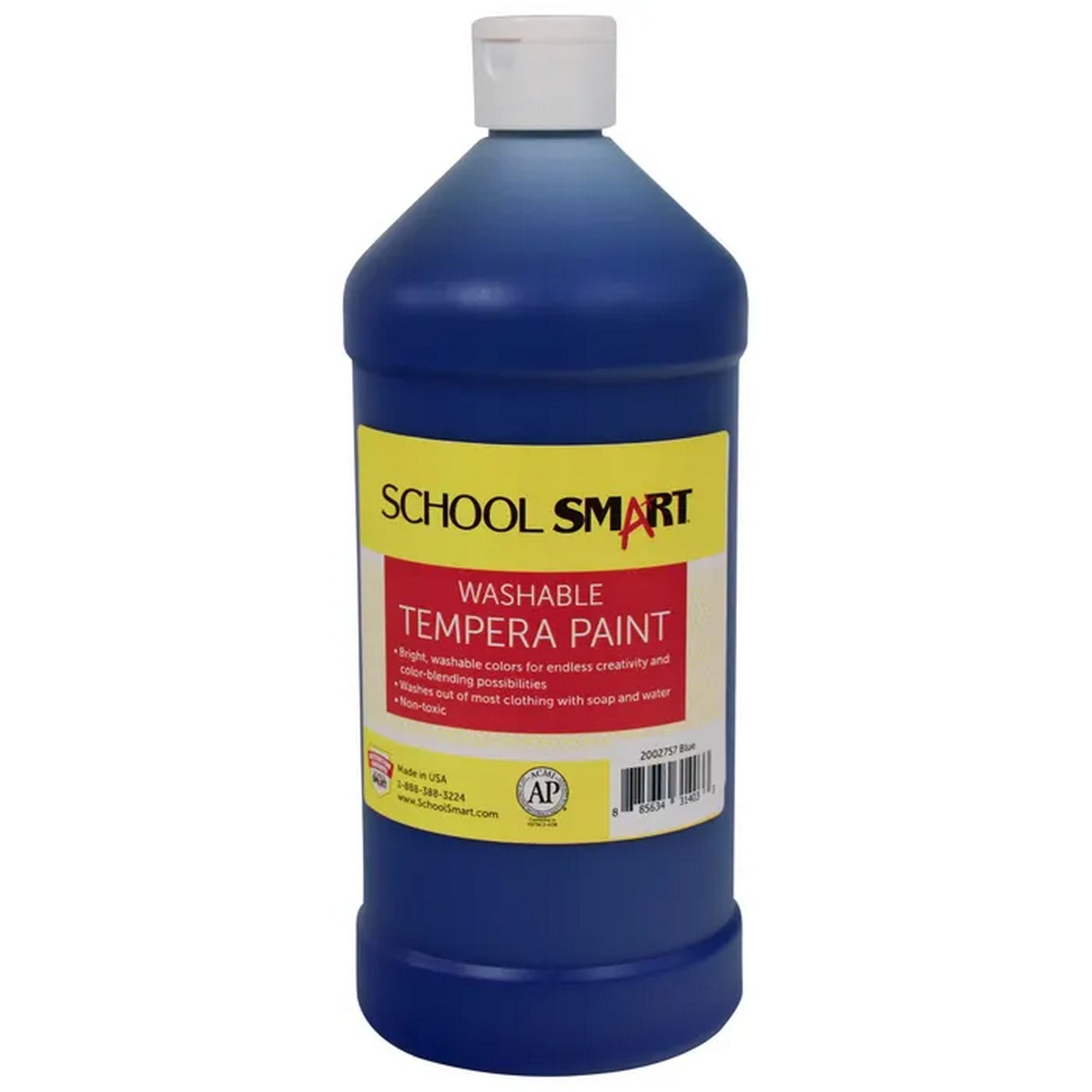 School Smart Washable Tempera Paint, Blue, 1 Quart Bottle