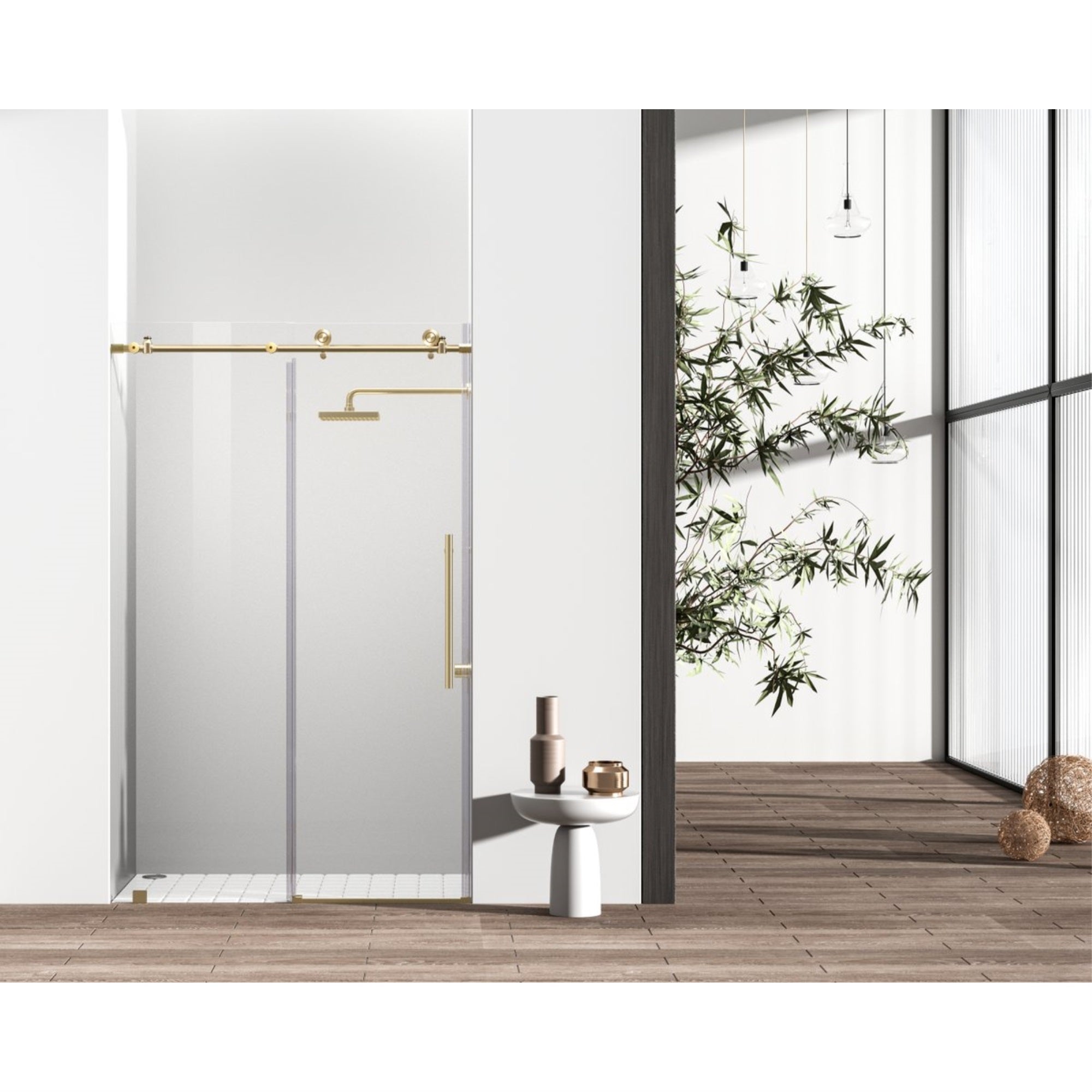 Frameless Shower Door 48 X 76 Brushed Gold