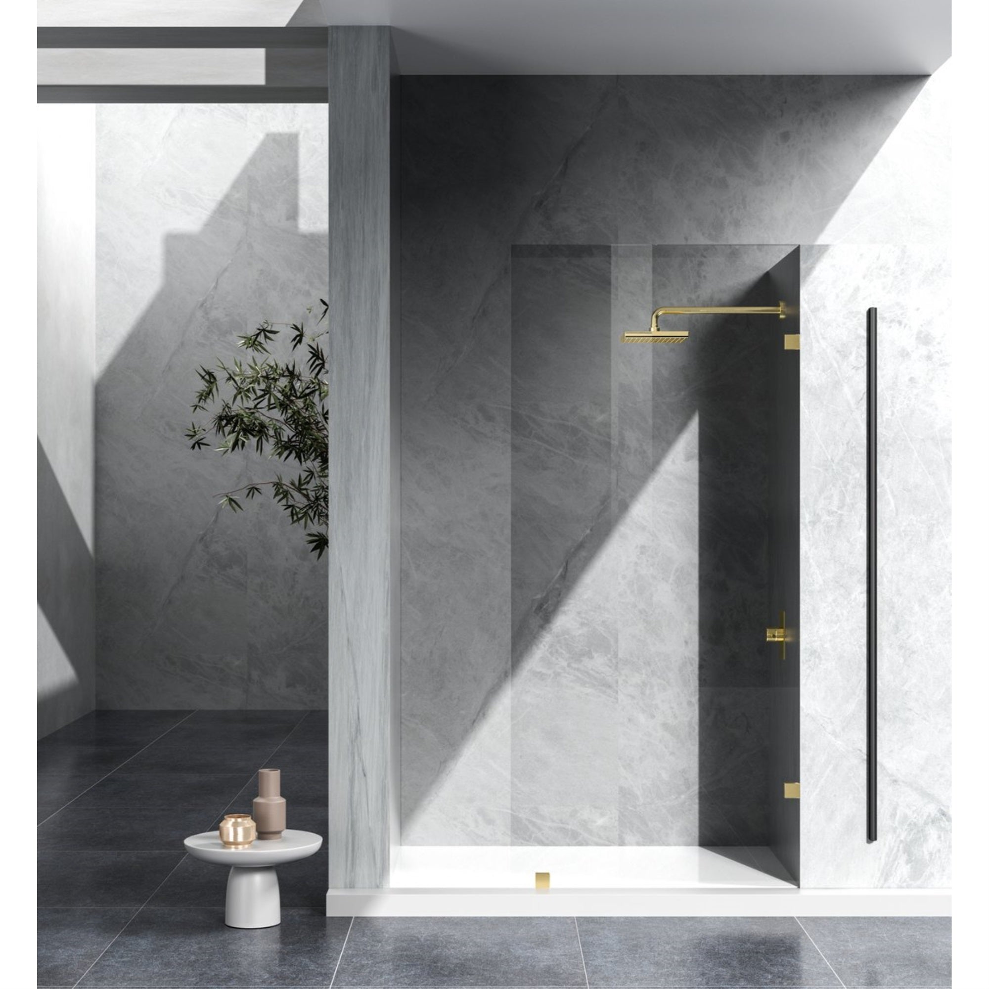 Fixed Frameless Shower Door 35 X 78 Brushed Gold