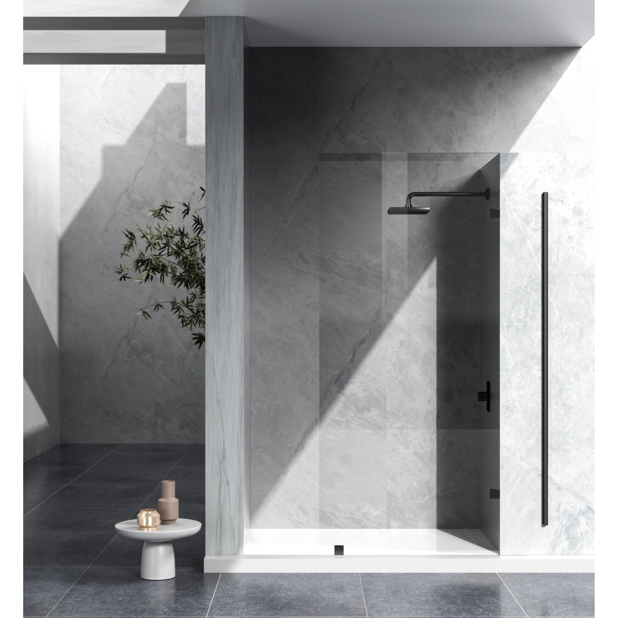 Fixed Frameless Shower Door 35 X 78 Matte Black