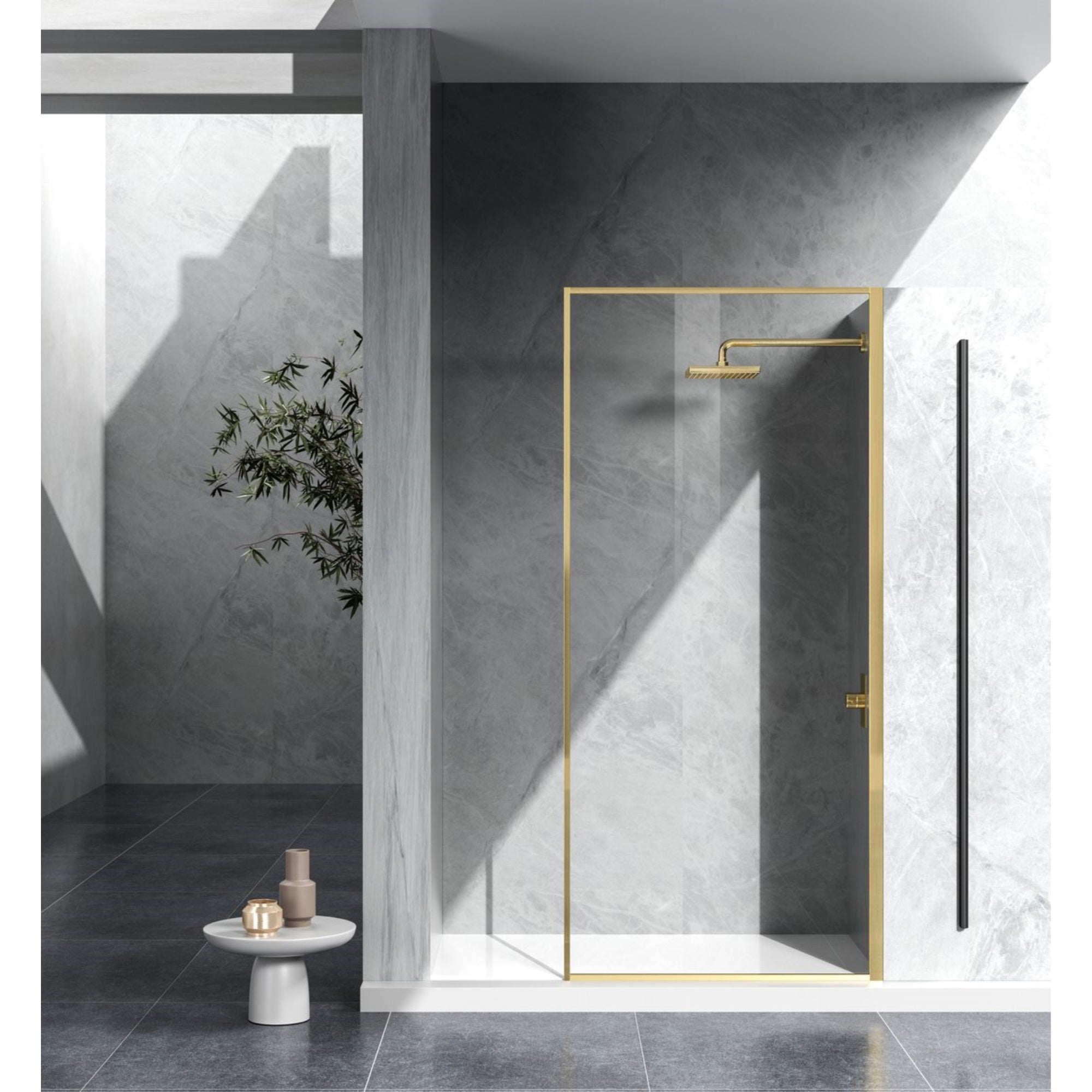 Fixed Framed Shower Door 35 X 76 Brushed Gold