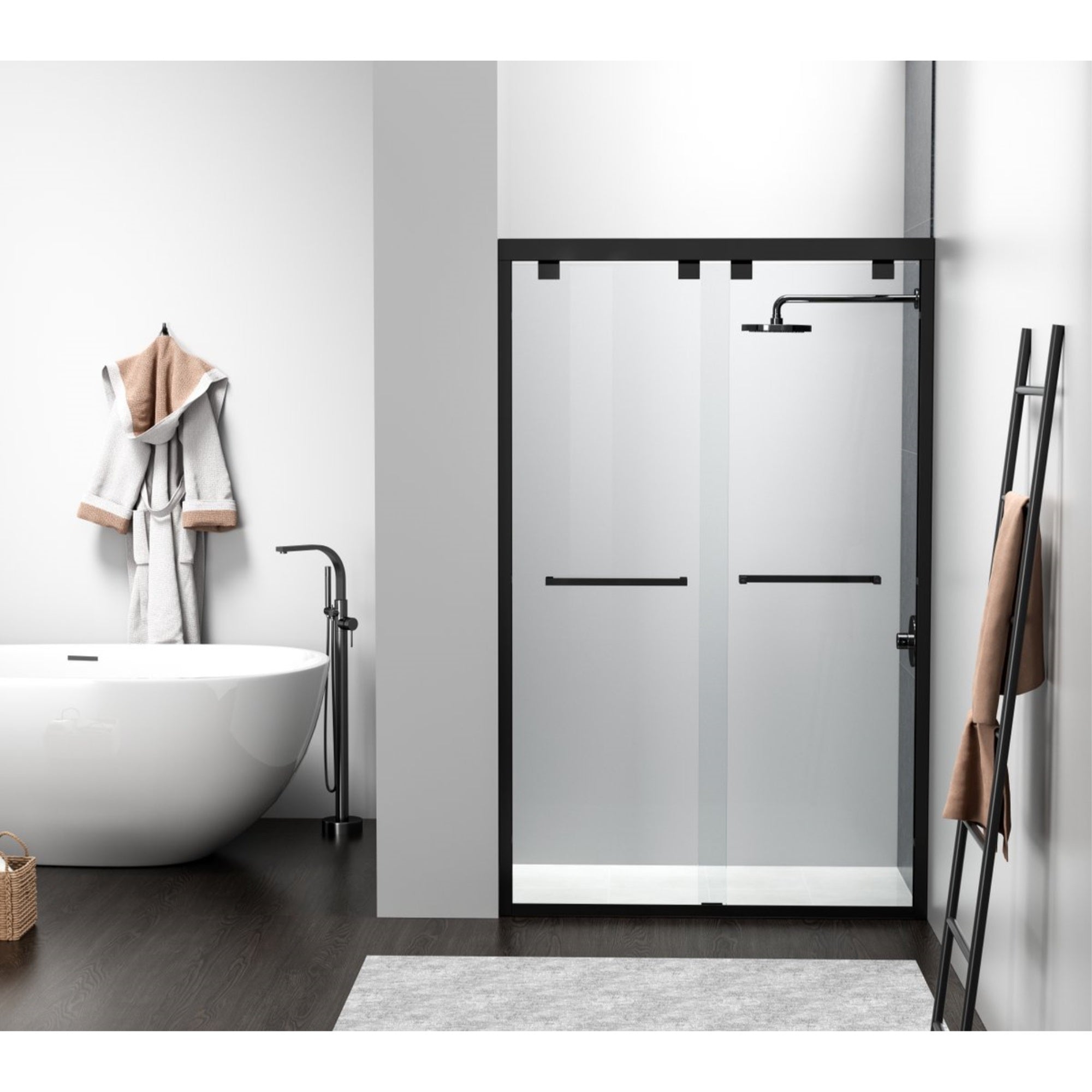 Semi-Frameless Shower Door 48 X 76 Matte Black