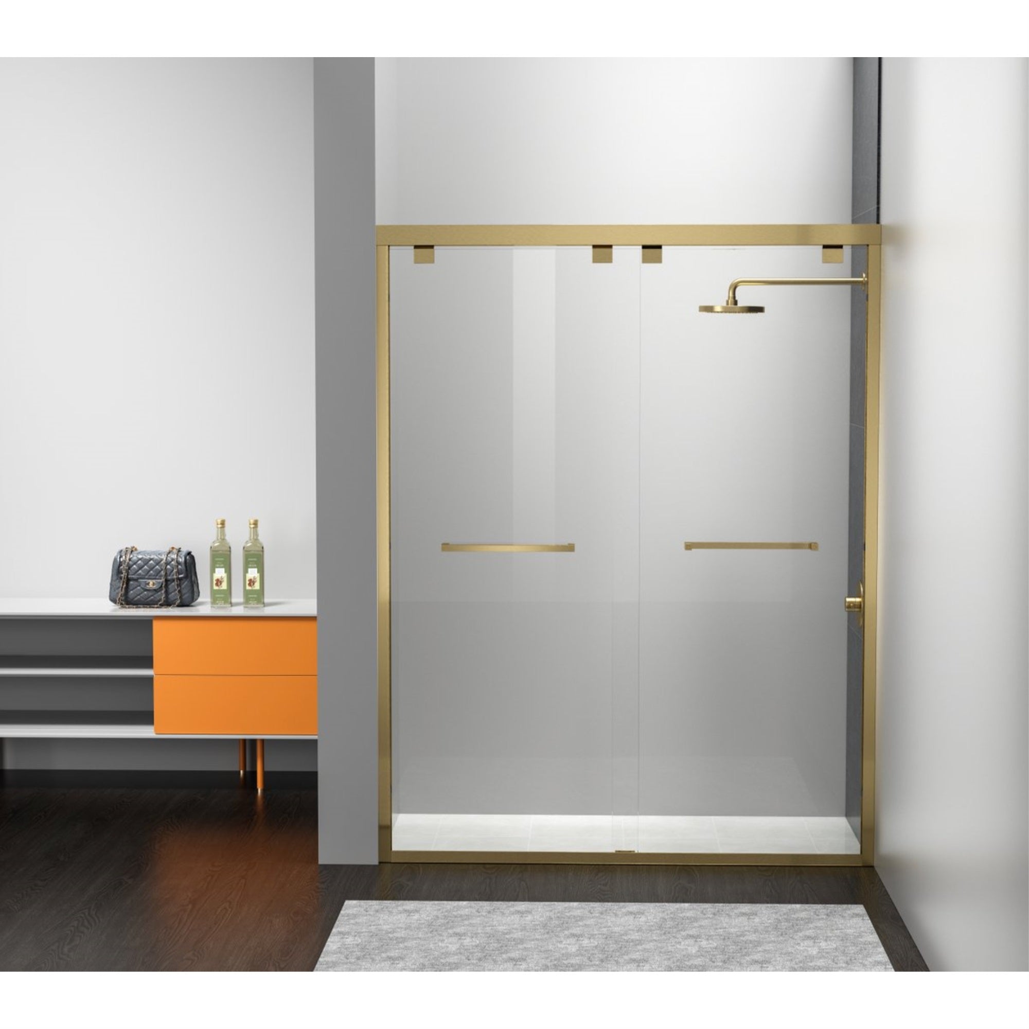 Semi-Frameless Shower Door 60 X 76 Brushed Gold