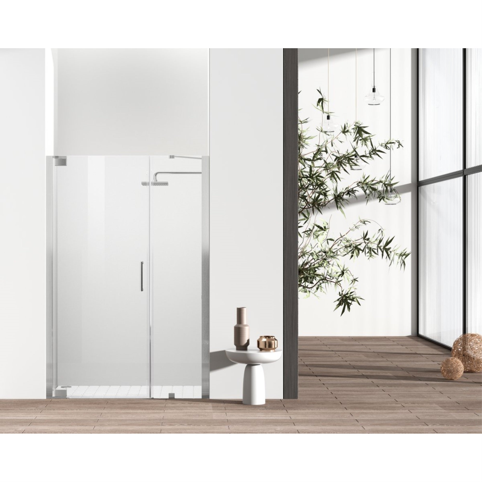 Semi-Frameless Hinged Shower Door 48 X 72 Brushed Nickel
