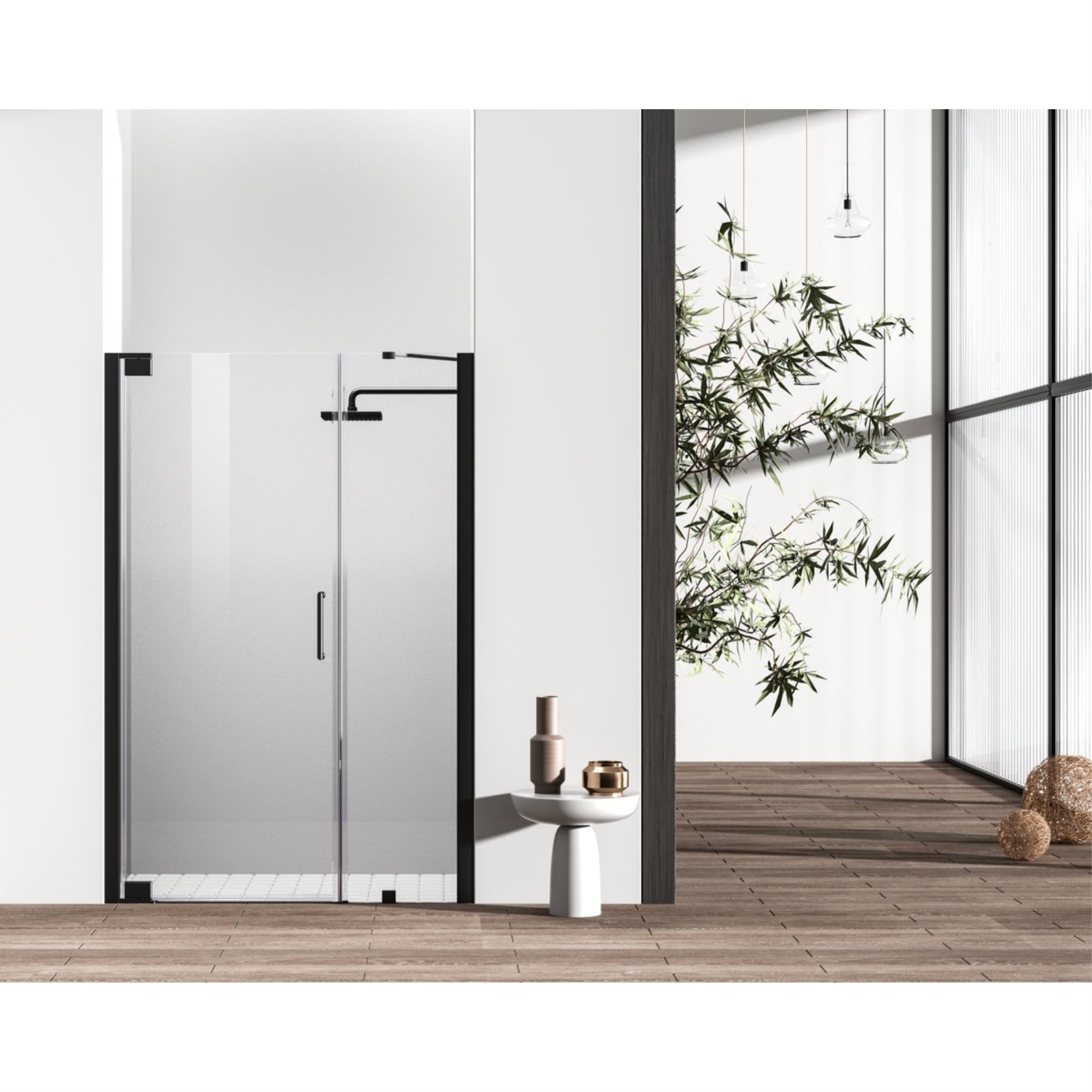 Semi-Frameless Hinged Shower Door 48 X 72 Matte Black
