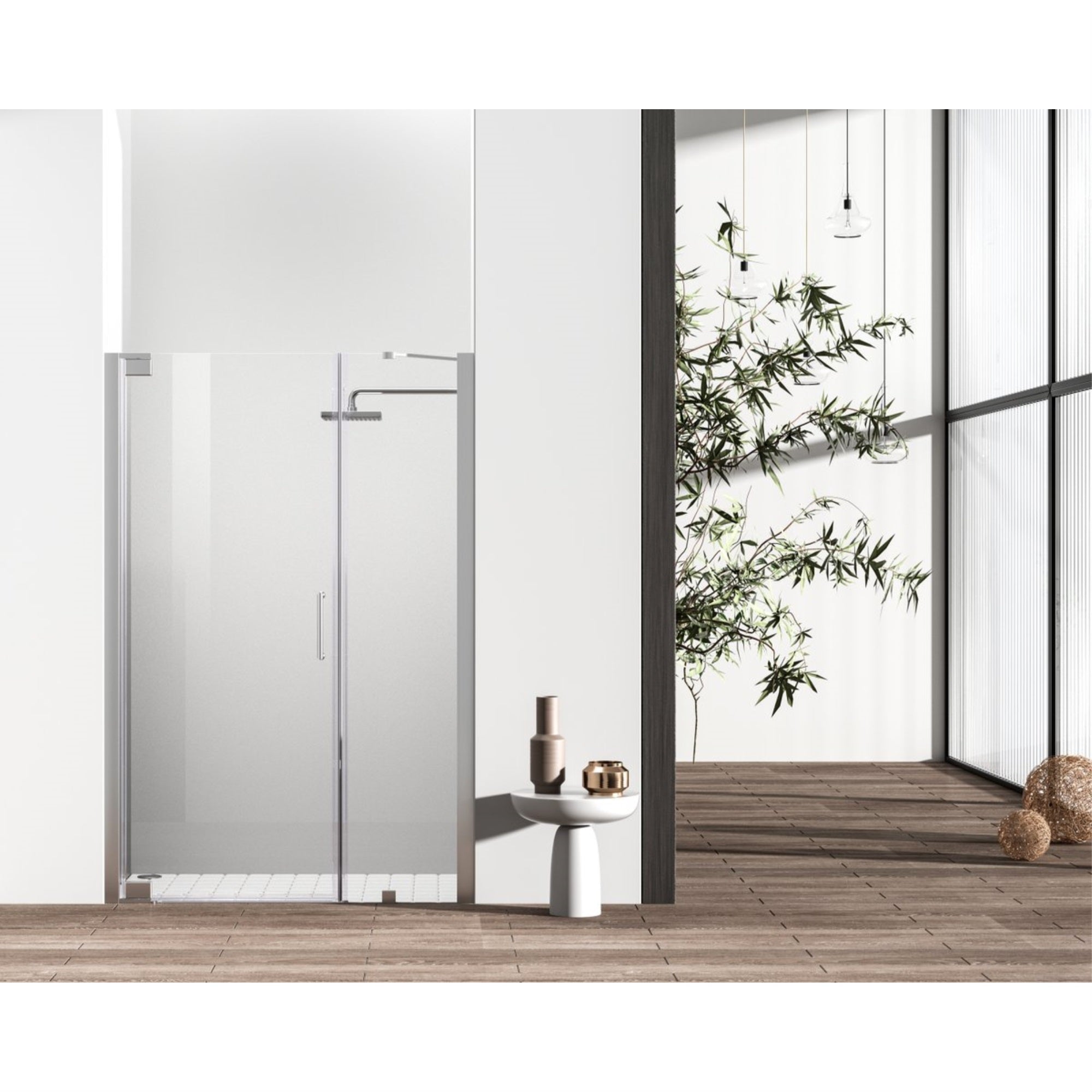 Semi-Frameless Hinged Shower Door 48 X 72 Polished Chrome