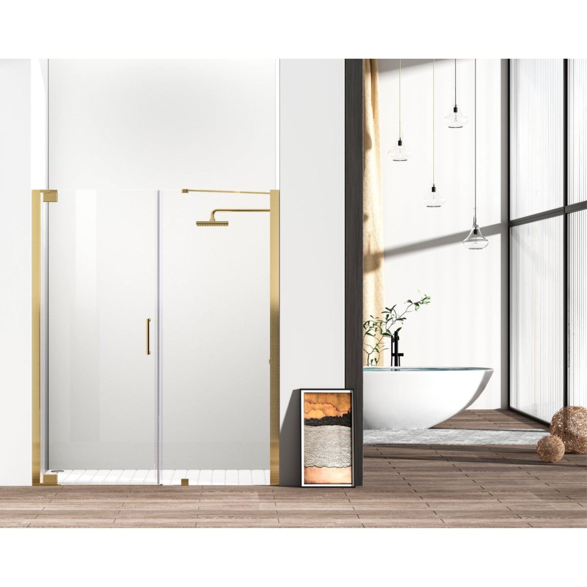 Semi-Frameless Hinged Shower Door 60 X 72 Brushed Gold