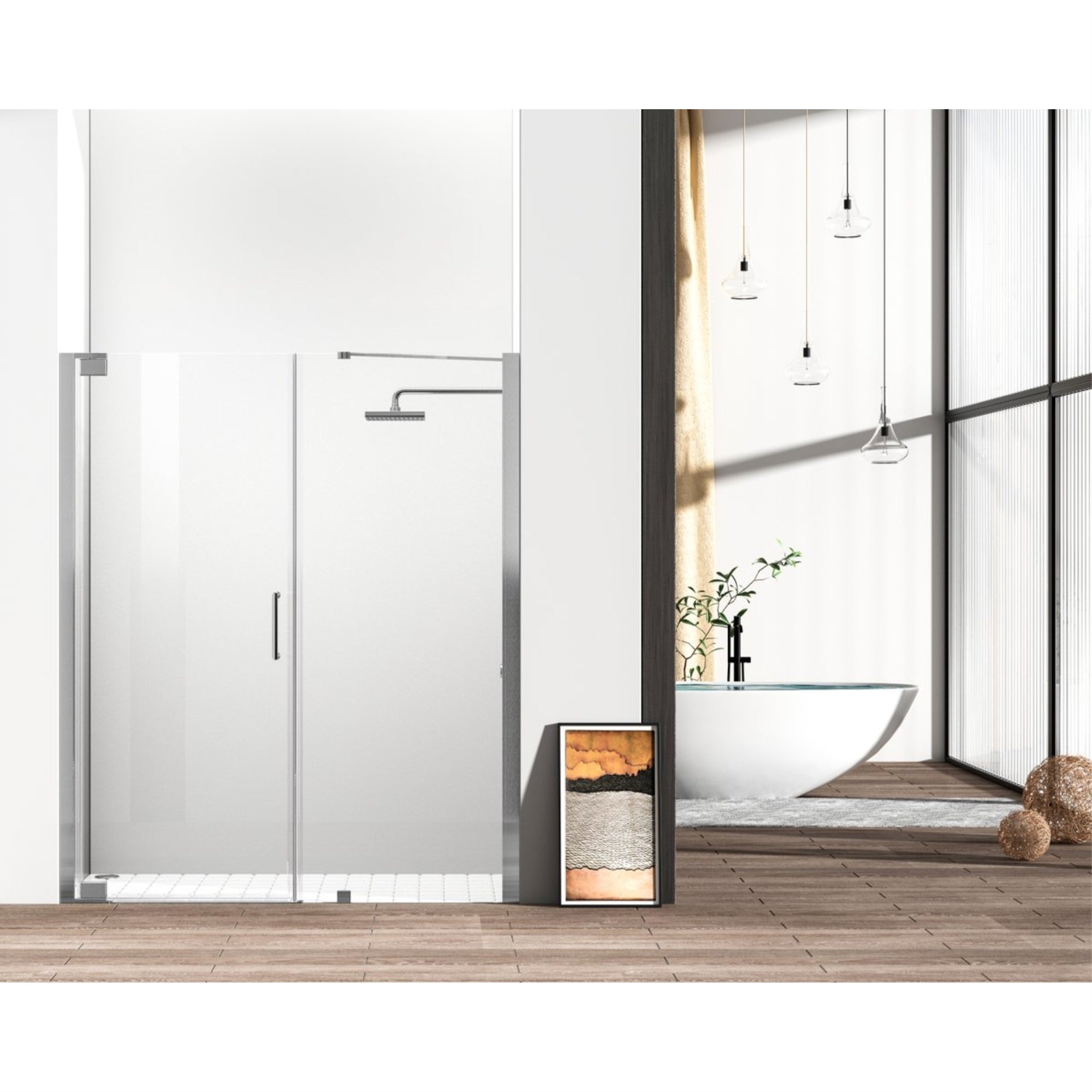 Semi-Frameless Hinged Shower Door 60 X 72 Brushed Nickel