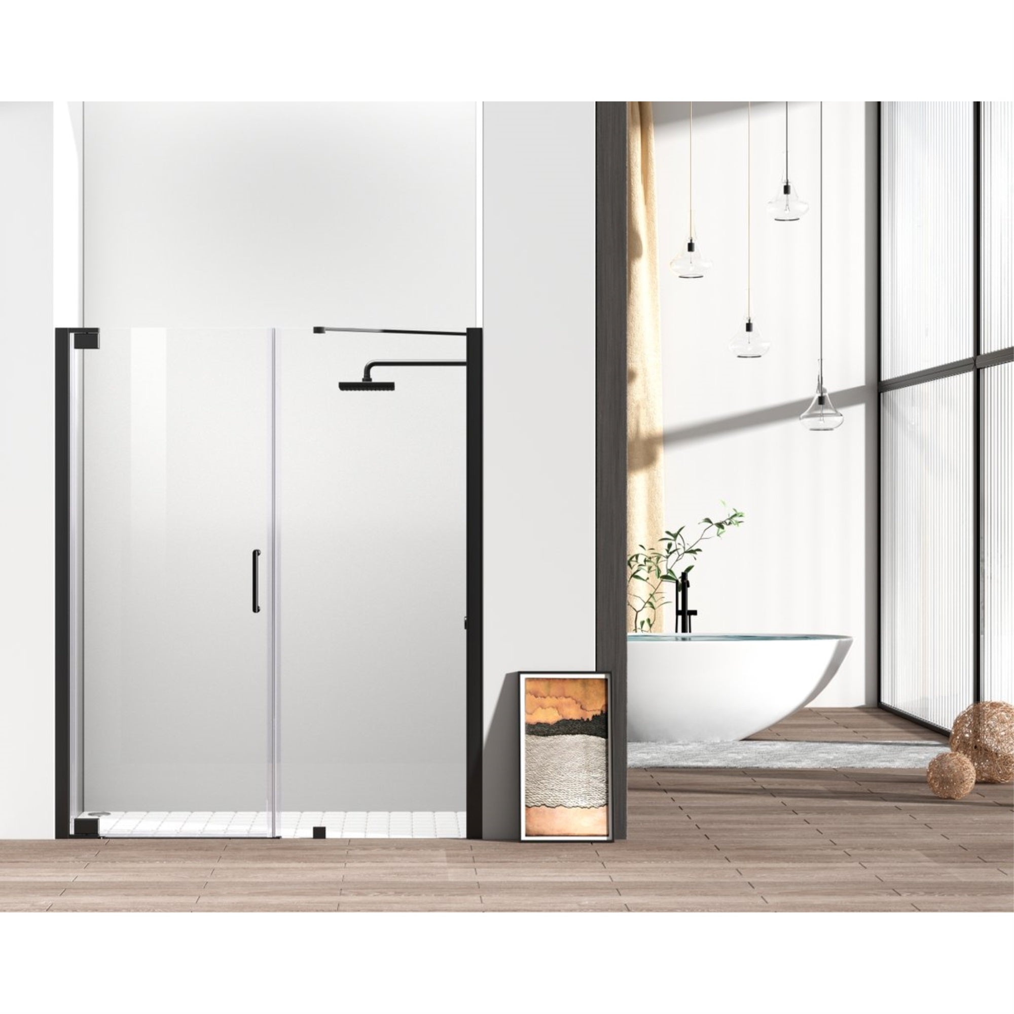 Semi-Frameless Hinged Shower Door 60 X 72 Matte Black