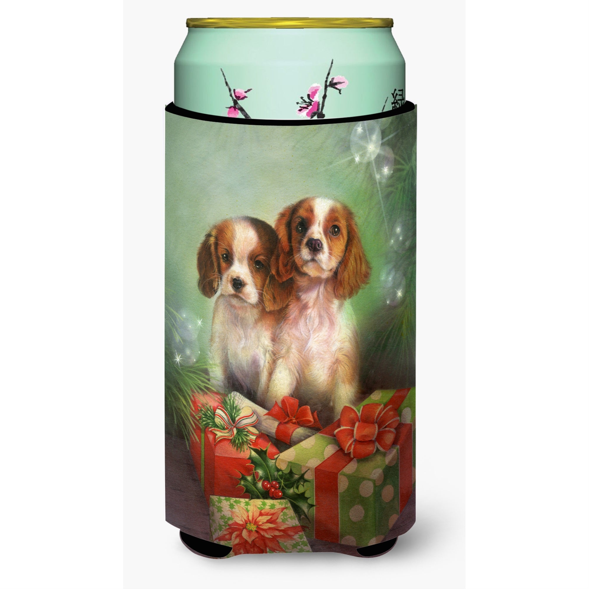 Caroline'S Treasures Cavalier Spaniels And Christmas Presents Tall Boy Koozie Hugger, Multicolor