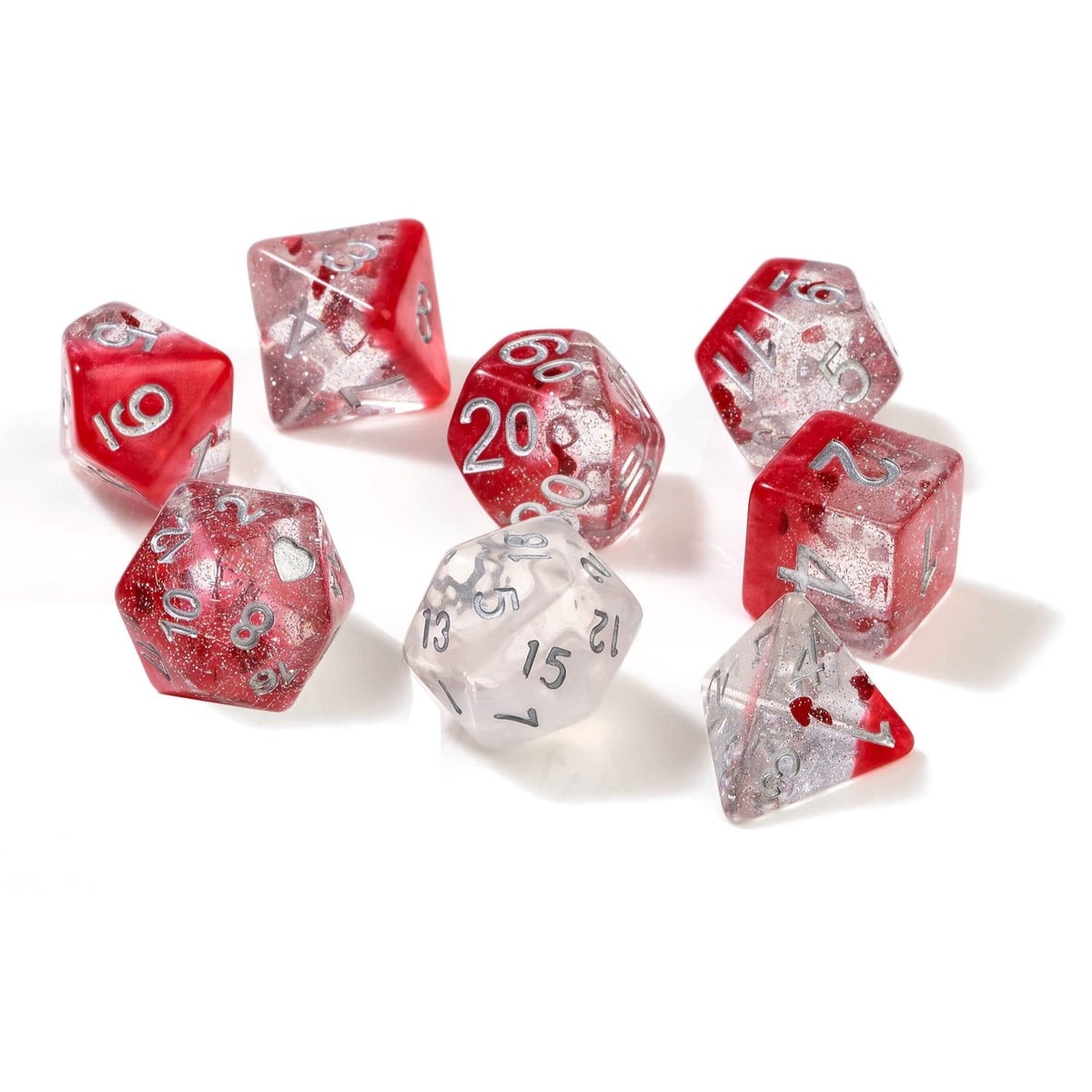 Sirius Dice Poly Set - Hearts W/Silver (7)