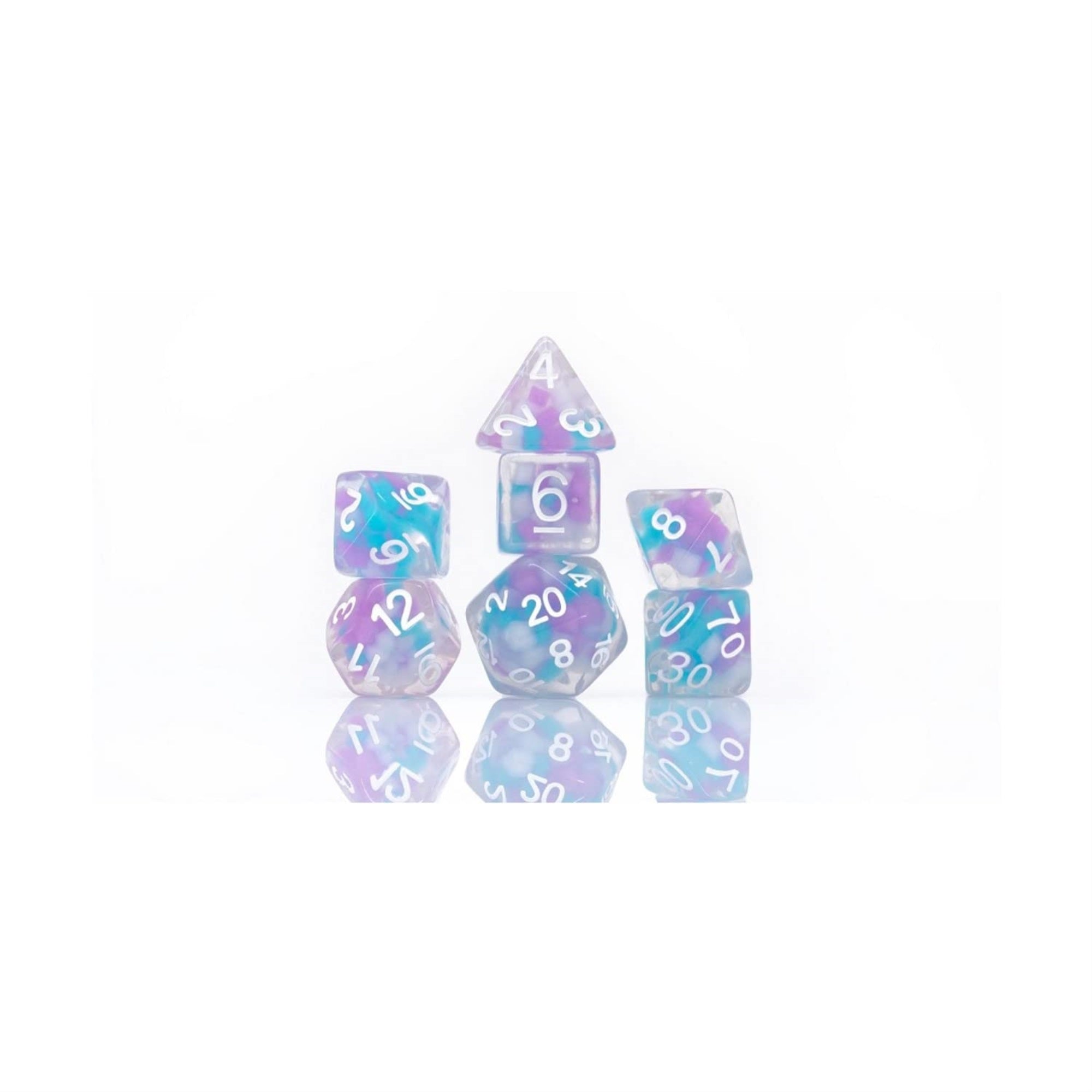 Set Of 7 Dice: Cotton Candy Glowworm (Glow-In-The-Dark)