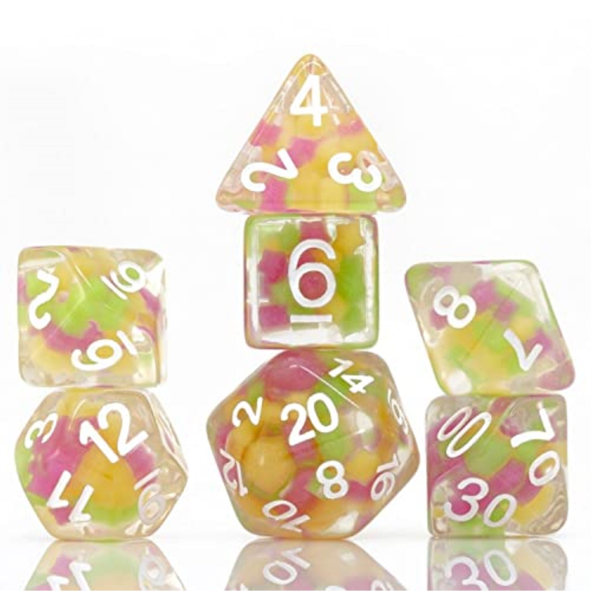 Set Of 7 Dice: Melon Ball Glowworm (Glow-In-The-Dark)