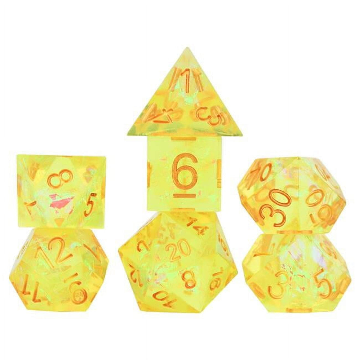 Sirius Dice Sdz001406 Polyhedral Sharp-Edged Yellow Fairy Dice Set - Set Of 7