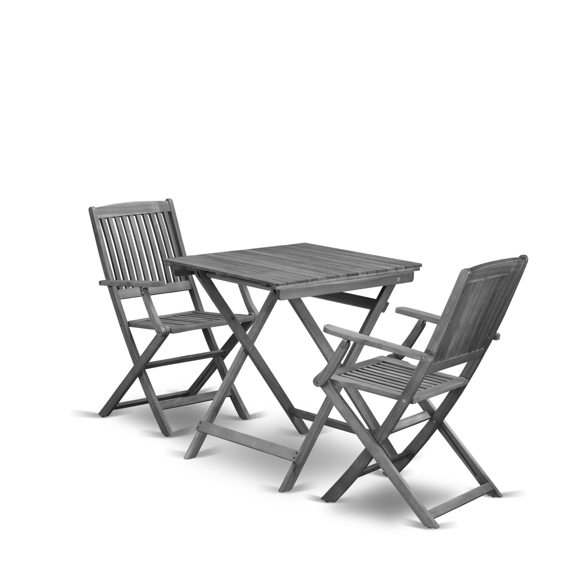 East West Furniture Secm3Cana 3-Pc Patio Outdoor Dining Set Contains A Folding Outdoor Table And 2 Wood Folding Chairs Suitable For Garden, Terrace, Bistro, And Porch - Natural Oil Finish