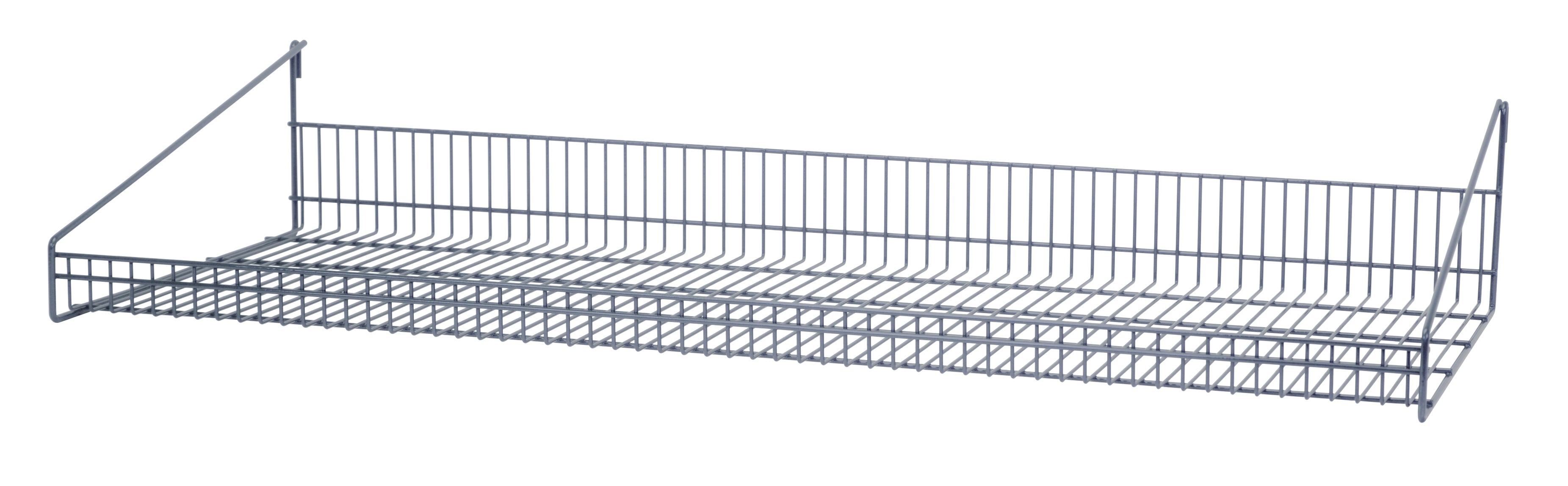 Store Grid Shelf, 48"W x 14"D x 7-1/2"H, with retaining front edge, gray epoxy antimicrobial finish, NSF