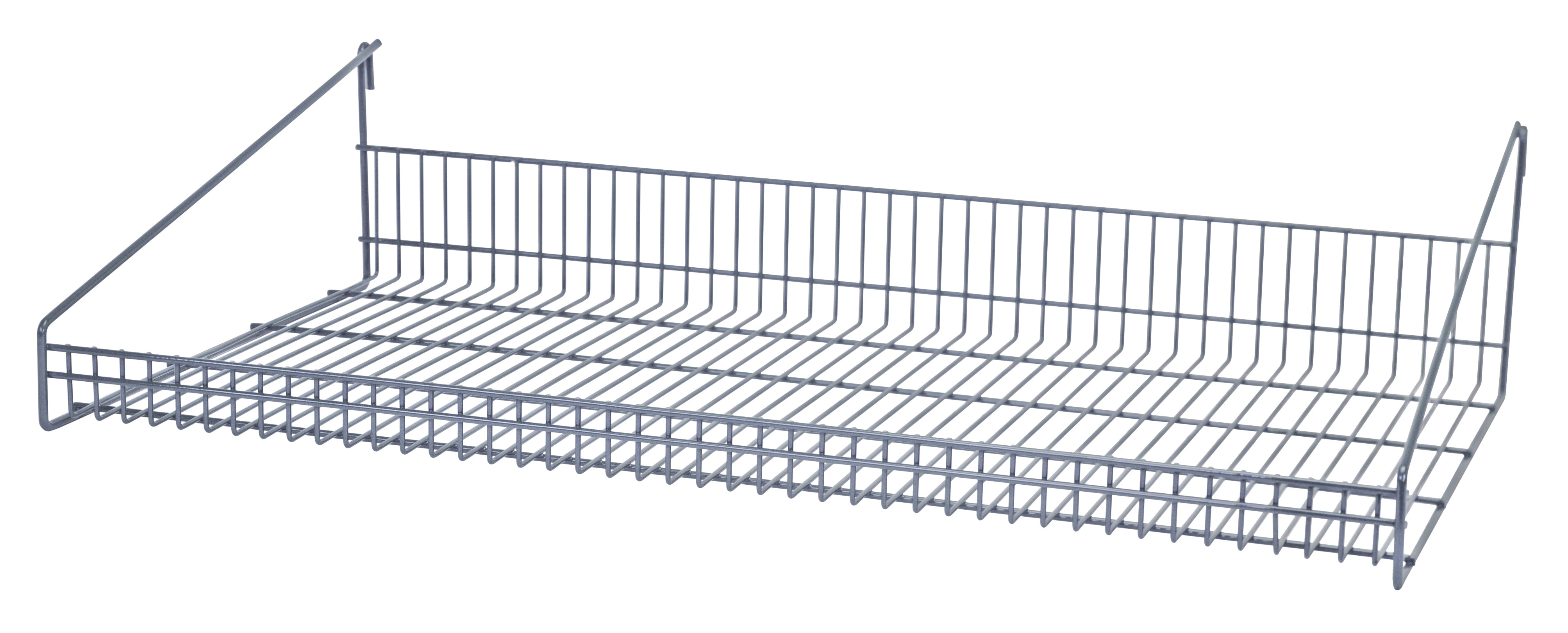 Store Grid Shelf, 36"W x 18"D x 7-1/2"H, with retaining front edge, gray epoxy antimicrobial finish, NSF
