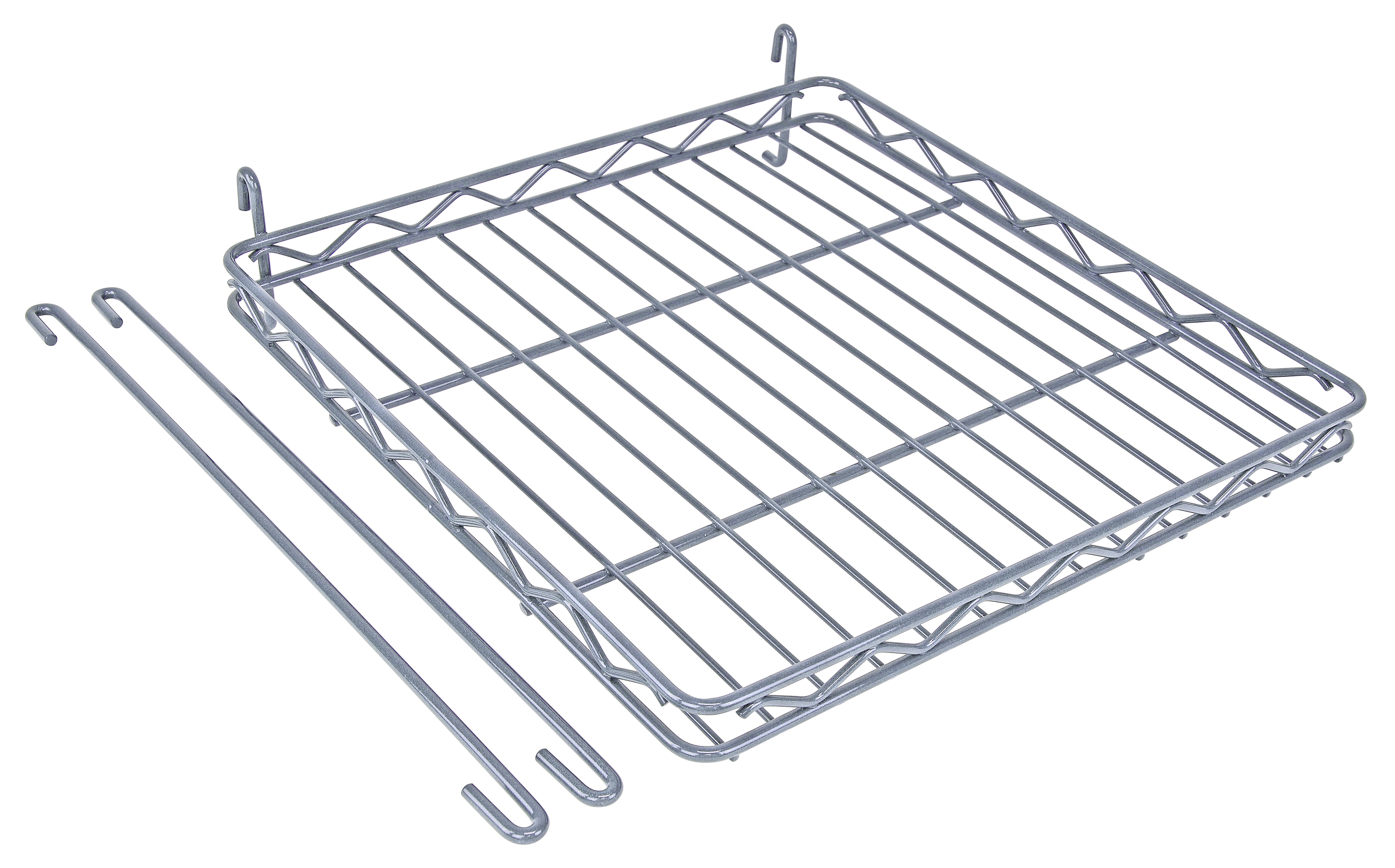 Store Grid Shelf, 16-1/2"W x 16-1/2"D, with retaining edge, gray epoxy antimicrobial finish, NSF