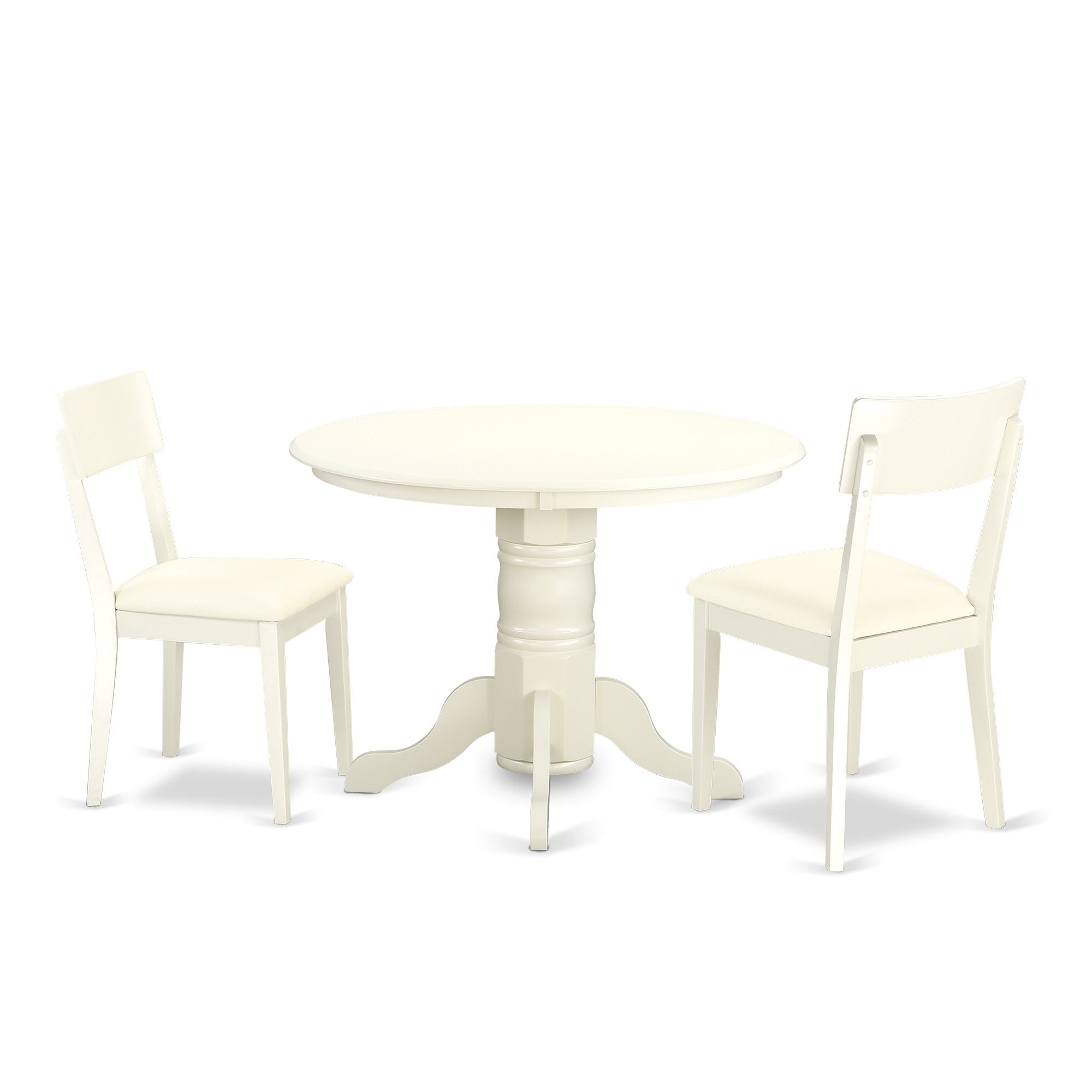East West Furniture Shad3-Lwh-Lc 3 Piece Kitchen Table & Chairs Set Contains A Round Dining Room Table With Pedestal And 2 Faux Leather Upholstered Chairs, 42X42 Inch, Linen White