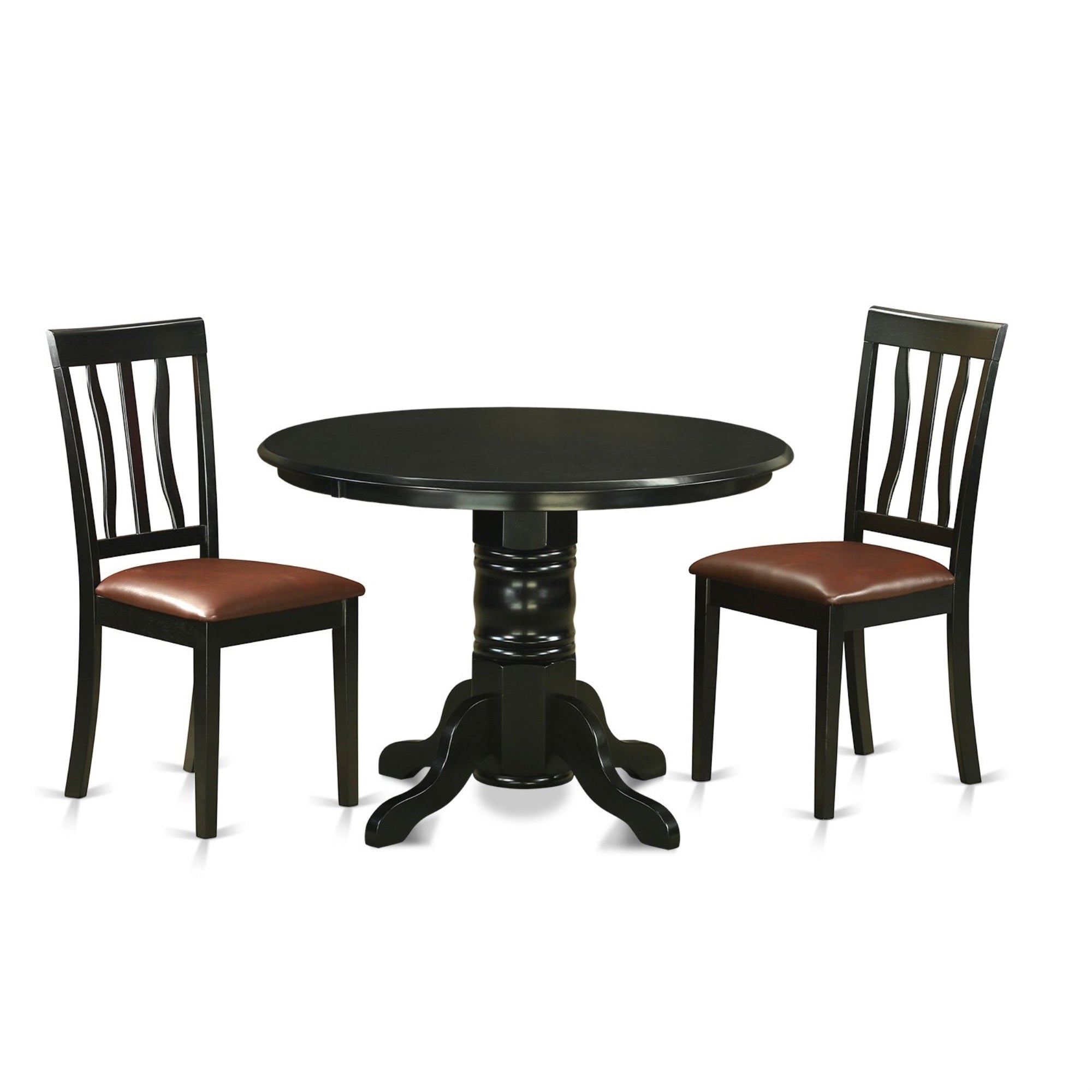 Casafoyer Shelton 3 Piece Set Contains A Round Dining Room Table With Pedestal And 2 Faux Leather Upholstered Chairs, 42X42 Inch, Black