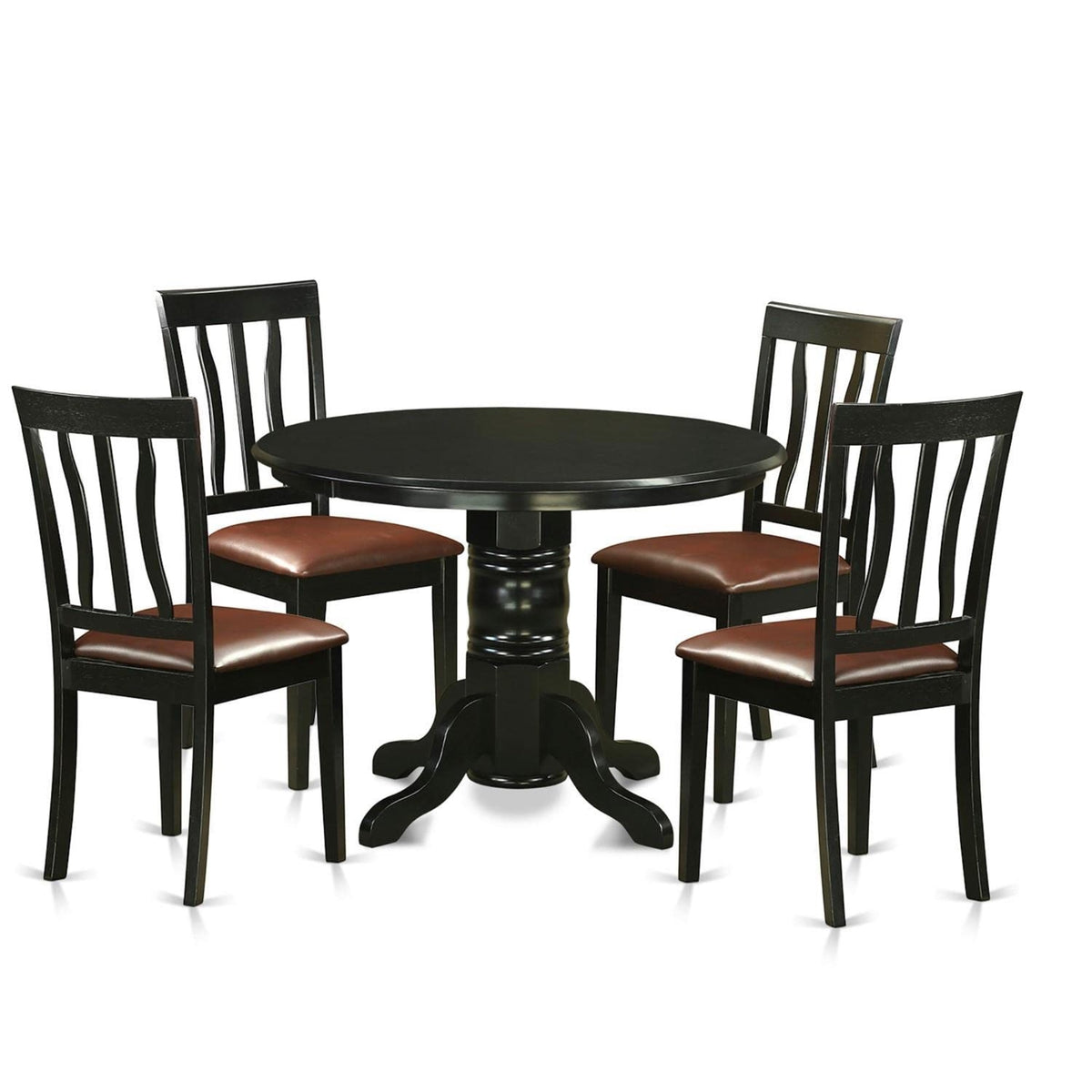 Casafoyer Shelton 5 Piece Kitchen Set Includes A Round Room Table With Pedestal And 4 Faux Leather Upholstered Dining Chairs, 42X42 Inch, Black