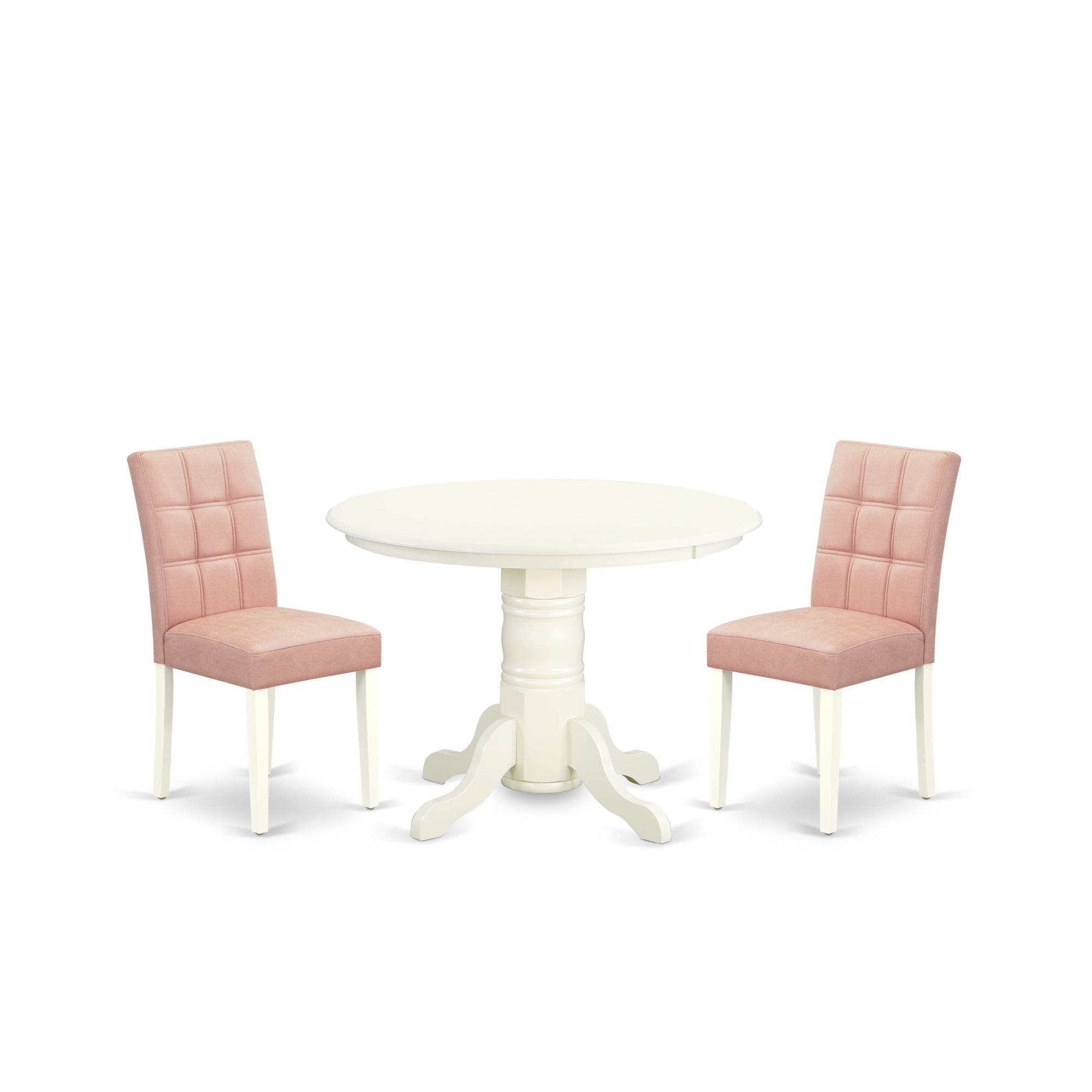 East West Furniture Shas3-Whi-42 3 Piece Dinner Table Set Contain A Mid-Century Dining Table And 2 Beige Red Faux Leather Parson Chairs With Stylish Back- Linen White Finish