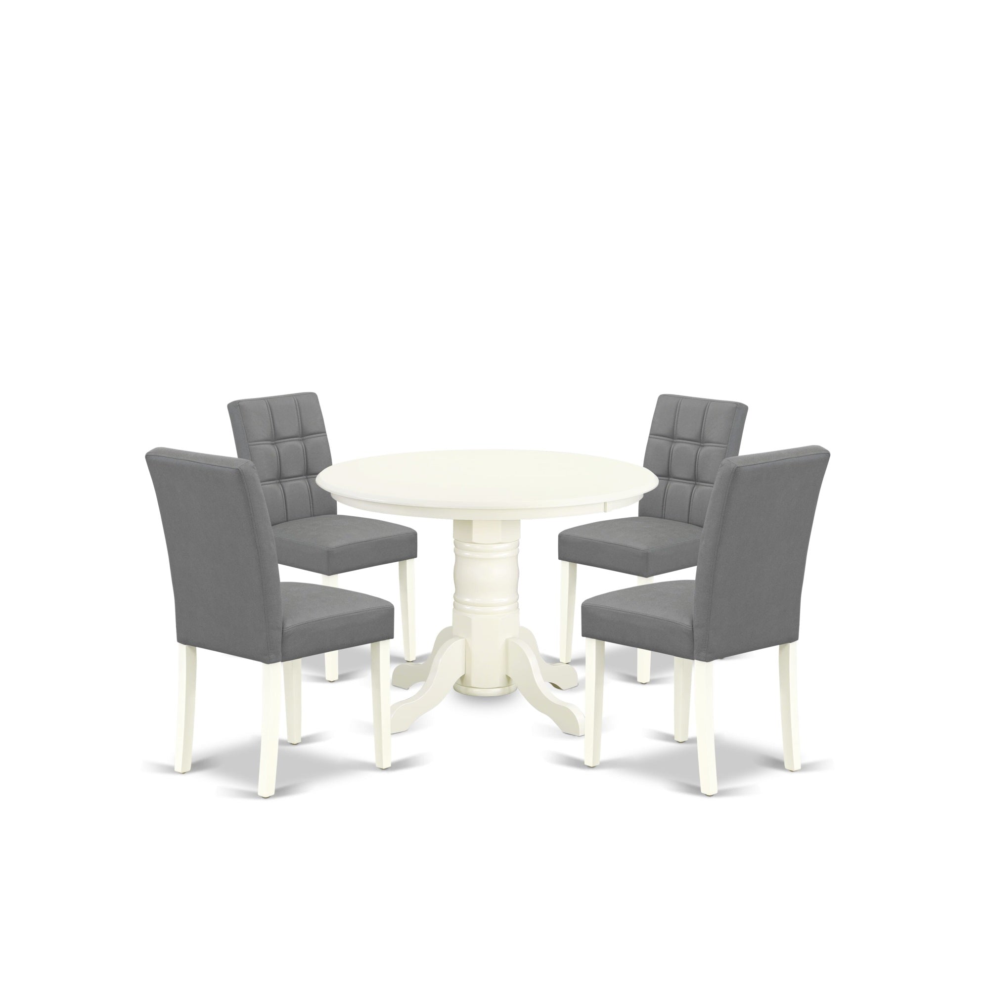 East West Furniture Shas5-Whi-41 5 Piece Consists A Mid-Century Dining Table Set Wooden Table And 4 Platinum Gray Faux Leather Dinner Chairs With Stylish Back- Linen White Finish