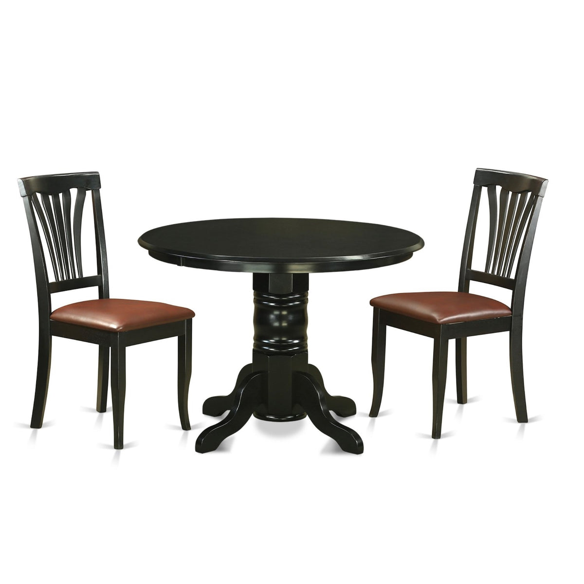 Casafoyer Shav3-Blk-Lc 3 Piece Kitchen Table Set For Small Spaces Contains A Round Dining Room Table With Pedestal And 2 Faux Leather Upholstered Chairs, 42X42 Inch, Black