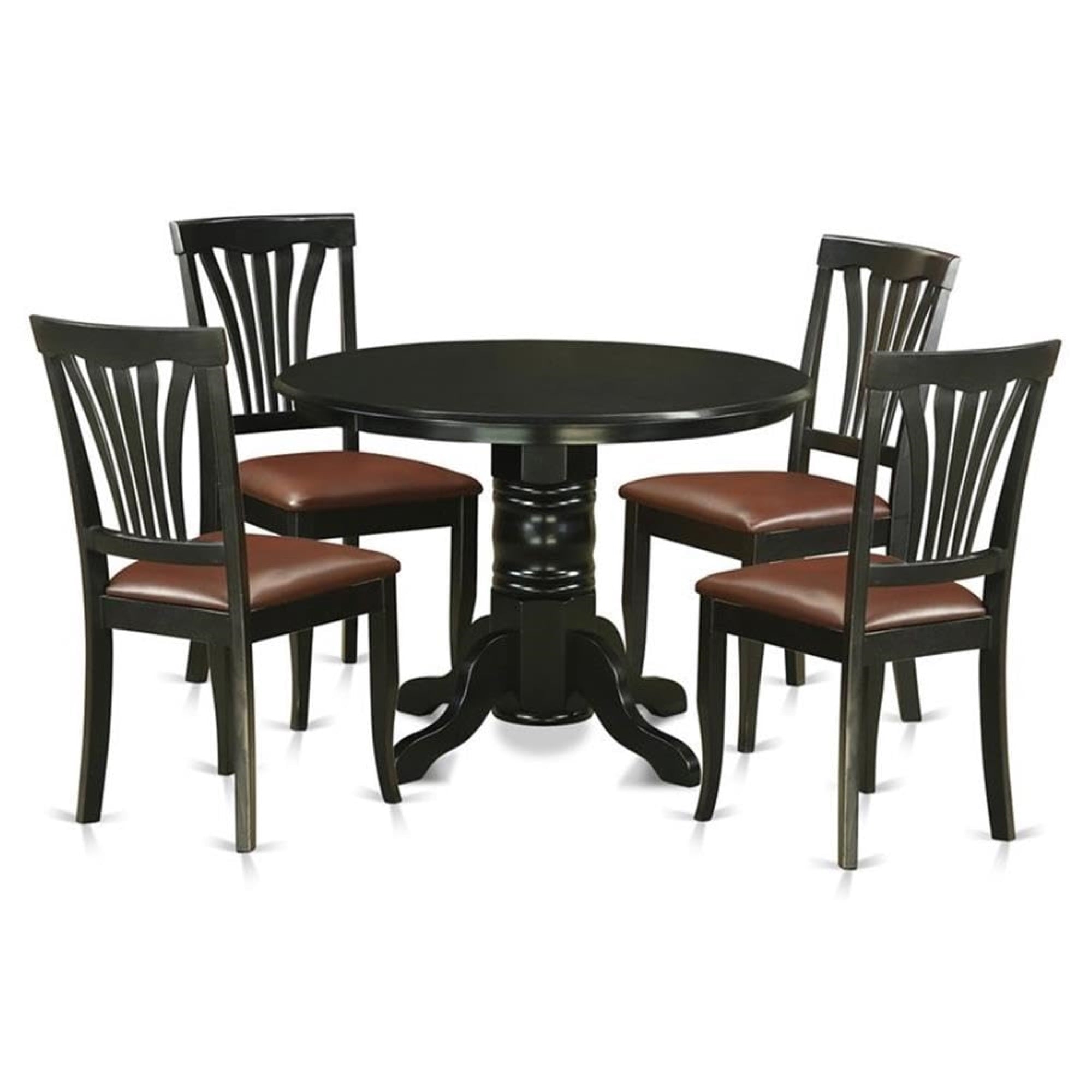 Casafoyer Shelton 5 Piece Modern Set Includes A Round Kitchen Table With Pedestal And 4 Faux Leather Dining Room Chairs, 42X42 Inch, Black