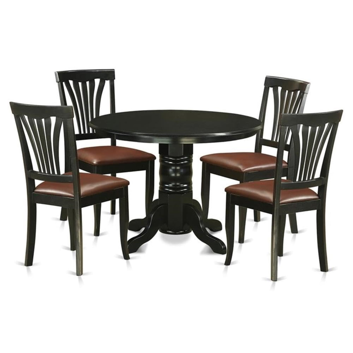 Casafoyer Shelton 5 Piece Modern Set Includes A Round Kitchen Table With Pedestal And 4 Faux Leather Dining Room Chairs, 42X42 Inch, Black
