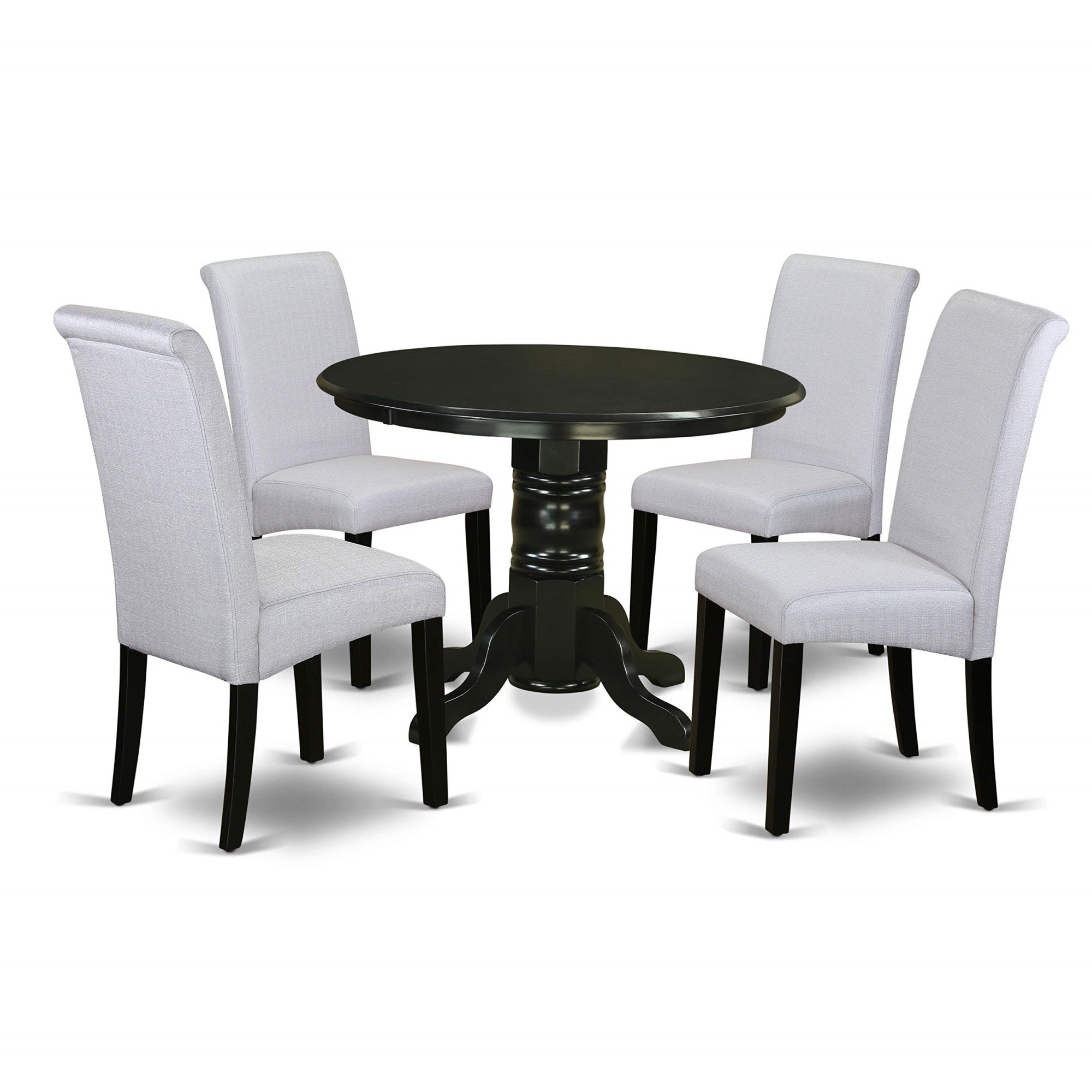 East West Furniture Shba3-Blk-05 3 Piece Kitchen Set Contains A Round Room Table With Pedestal And 2 Grey Linen Fabric Parson Dining Chairs, 42X42 Inch