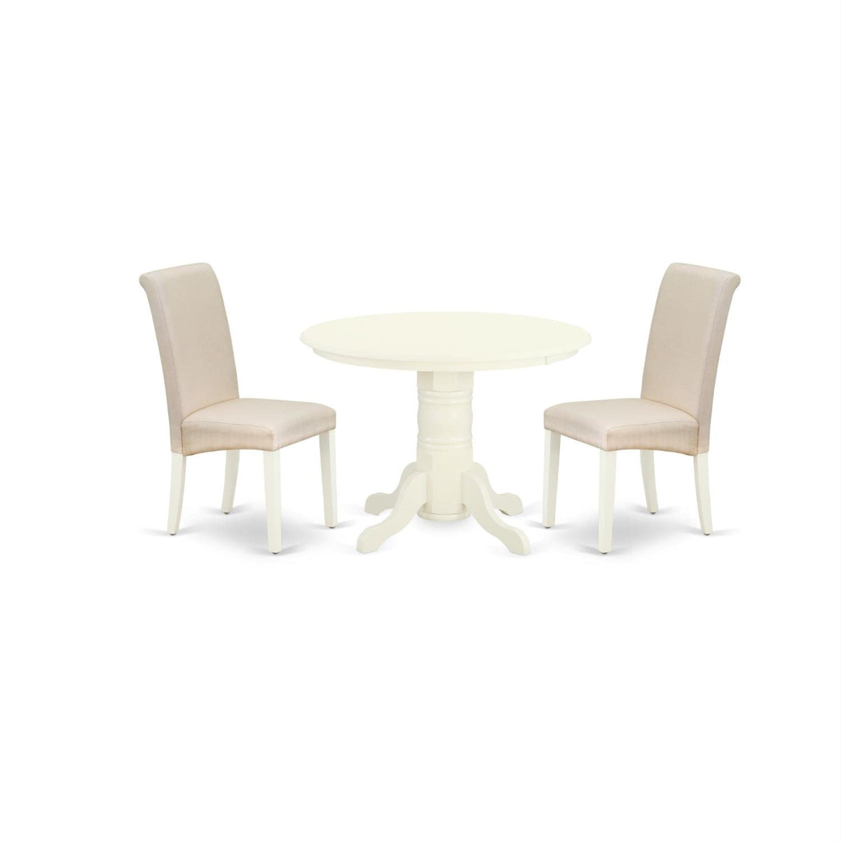 Casafoyer Shba3-Whi-01 3 Piece Kitchen Table Set Contains A Round Dining Room Table With Pedestal And 2 Cream Linen Fabric Upholstered Chairs, 42X42 Inch, Linen White