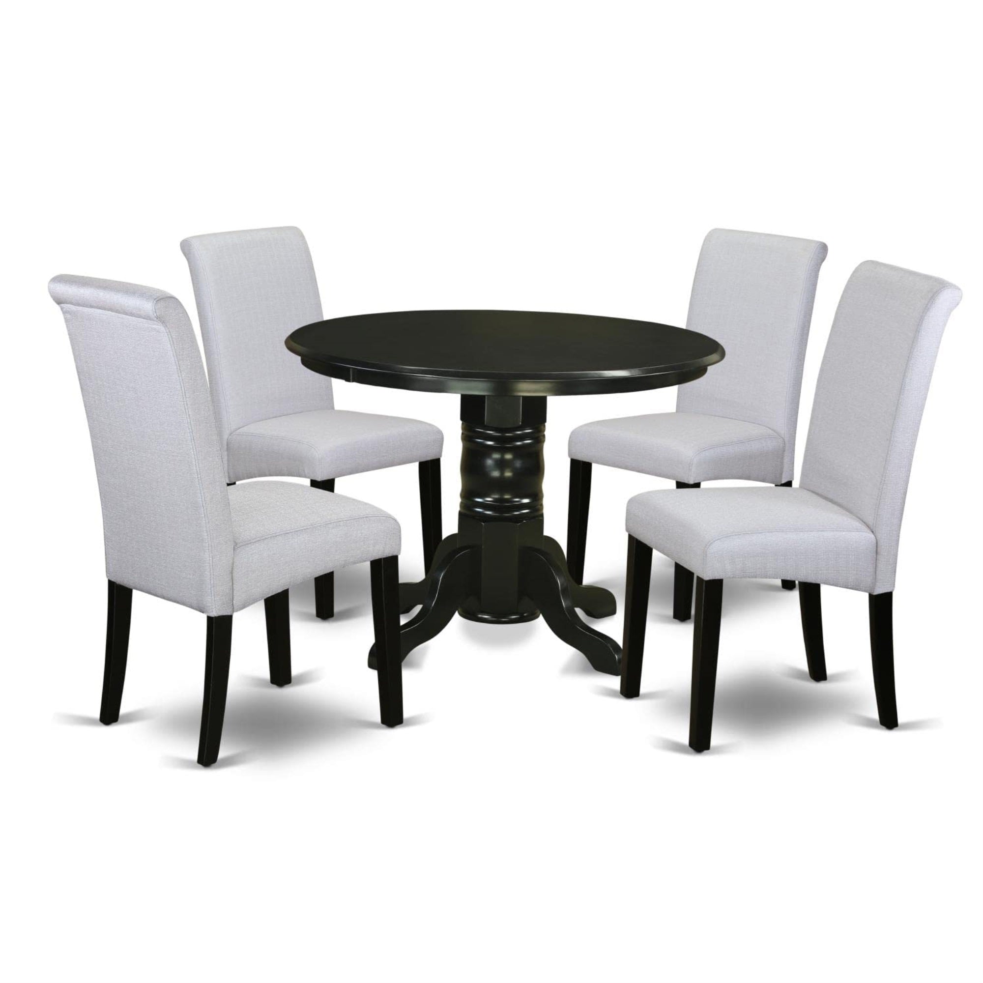 Casafoyer Shba5-Blk-05 5 Piece Room Furniture Set Includes A Round Kitchen Table With Pedestal And 4 Grey Linen Fabric Parson Dining Chairs, 42X42 Inch