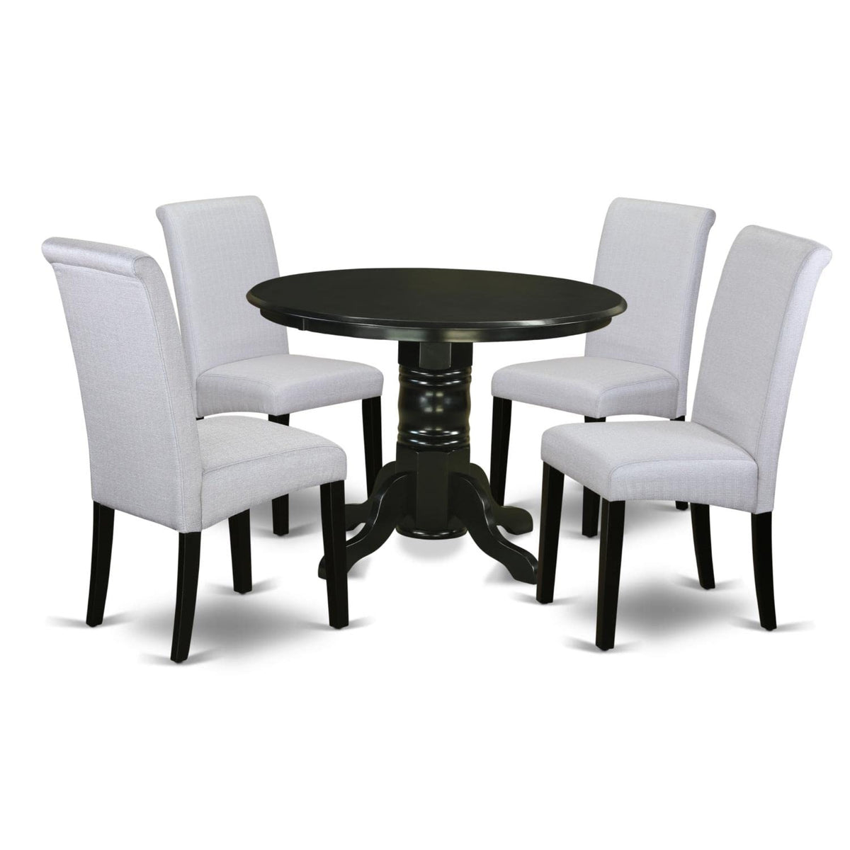 Casafoyer Shba5-Blk-05 5 Piece Room Furniture Set Includes A Round Kitchen Table With Pedestal And 4 Grey Linen Fabric Parson Dining Chairs, 42X42 Inch