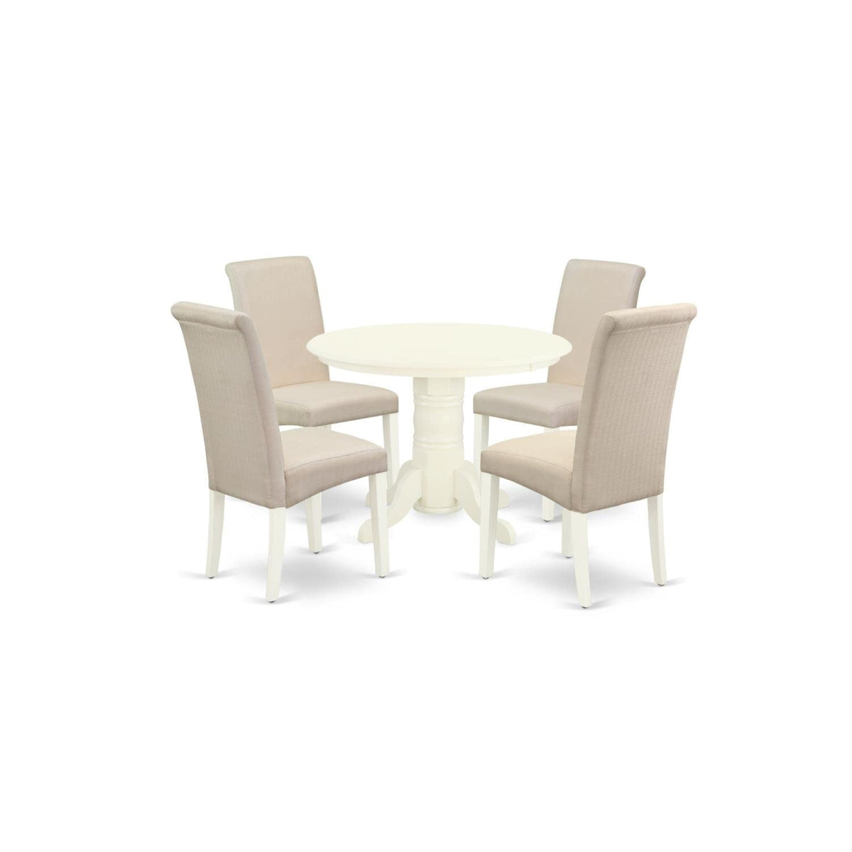 Casafoyer Shba5-Whi-01 5 Piece Dinette Set For 4 Includes A Round Kitchen Table With Pedestal And 4 Cream Linen Fabric Parson Dining Chairs, 42X42 Inch, Linen White