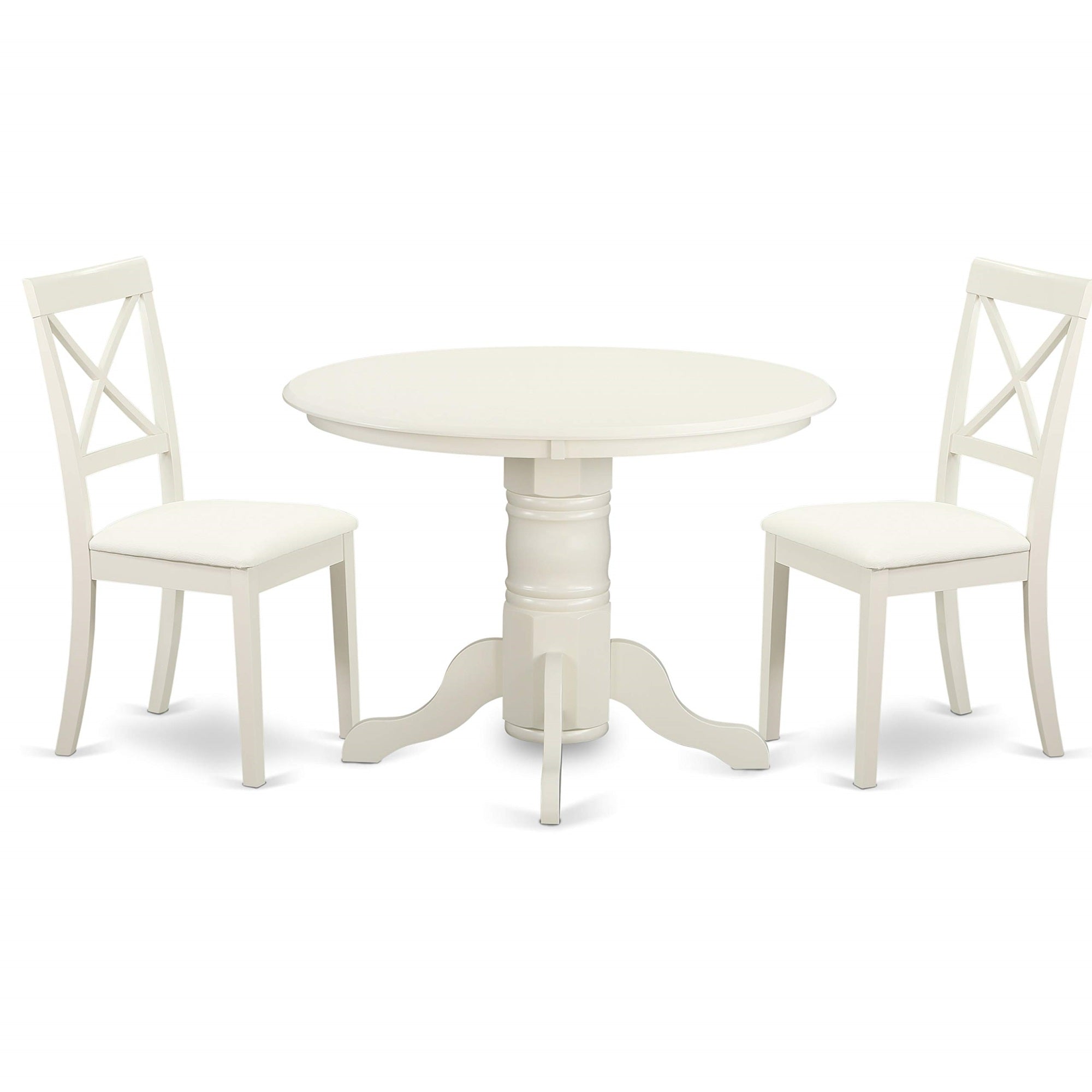 East West Furniture Shbo3-Whi-Lc 3 Piece Dinette Set For Small Spaces Contains A Round Kitchen Table With Pedestal And 2 Faux Leather Upholstered Dining Chairs, 42X42 Inch