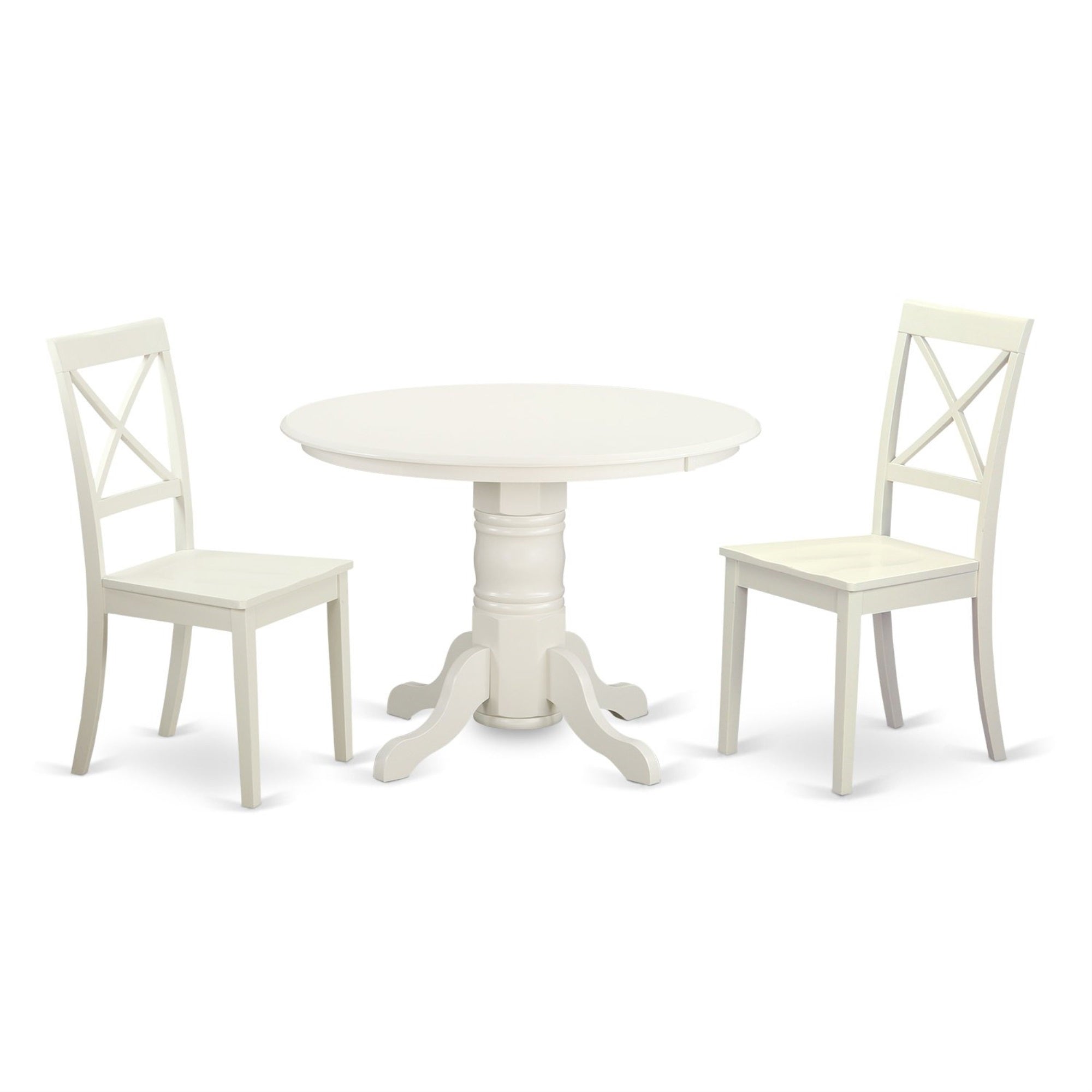 East West Furniture Shbo3-Whi-W 3 Piece Dinette Set For Small Spaces Contains A Round Room Table With Pedestal And 2 Kitchen Dining Chairs, 42X42 Inch