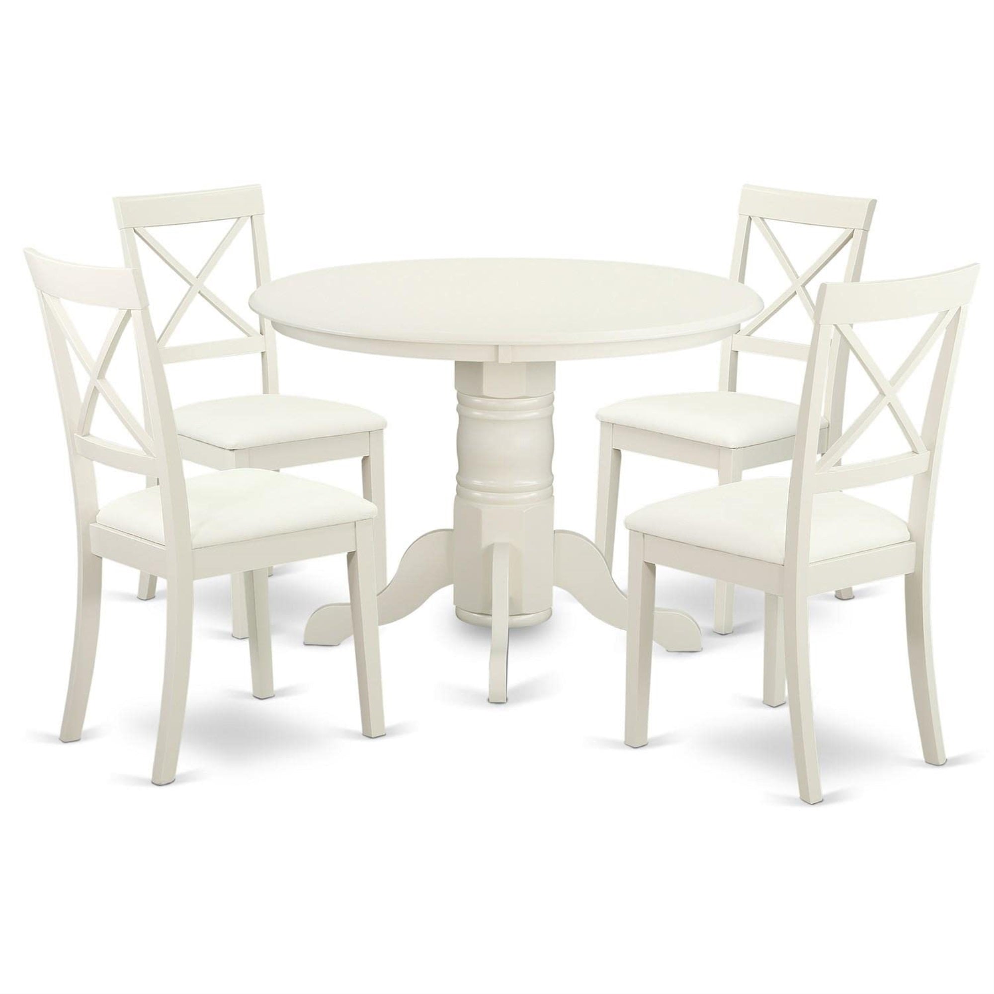 Casafoyer Shbo5-Whi-Lc 5 Piece Kitchen Set For 4 Includes A Round Room Table With Pedestal And 4 Faux Leather Upholstered Dining Chairs, 42X42 Inch