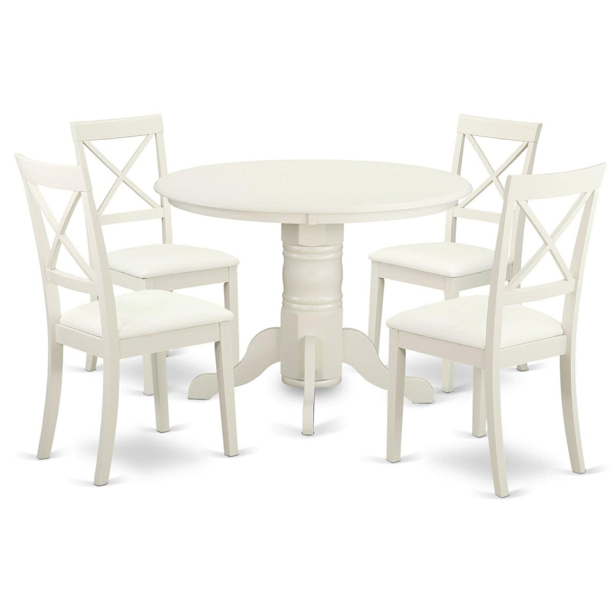 Casafoyer Shbo5-Whi-Lc 5 Piece Kitchen Set For 4 Includes A Round Room Table With Pedestal And 4 Faux Leather Upholstered Dining Chairs, 42X42 Inch