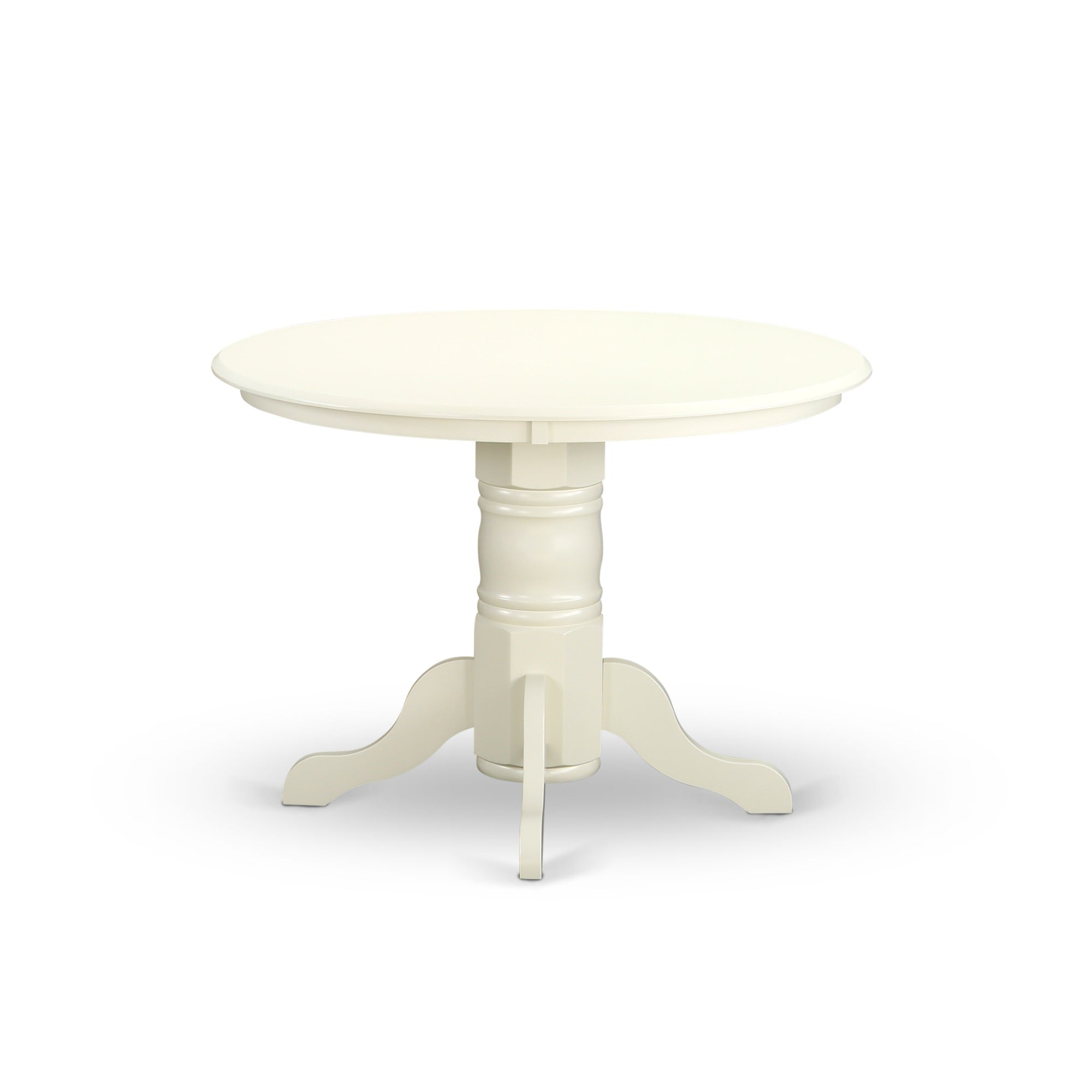 5 Piece Sudbury Set-Round Dinette Table And 4 Chairs With Faux Leather Seat In Linen White Finish - Perfect For Brightening Any Dining Area Or Kitchen