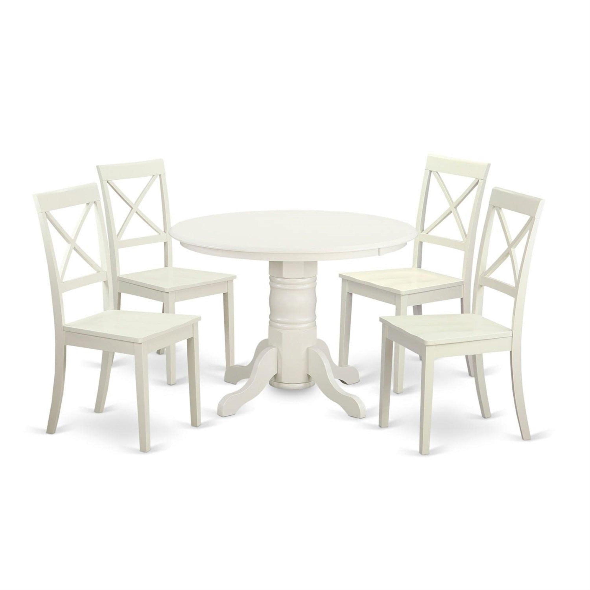 Casafoyer Shbo5-Whi-W 5 Piece Room Set Includes A Round Wooden Table With Pedestal And 4 Kitchen Dining Chairs, 42X42 Inch