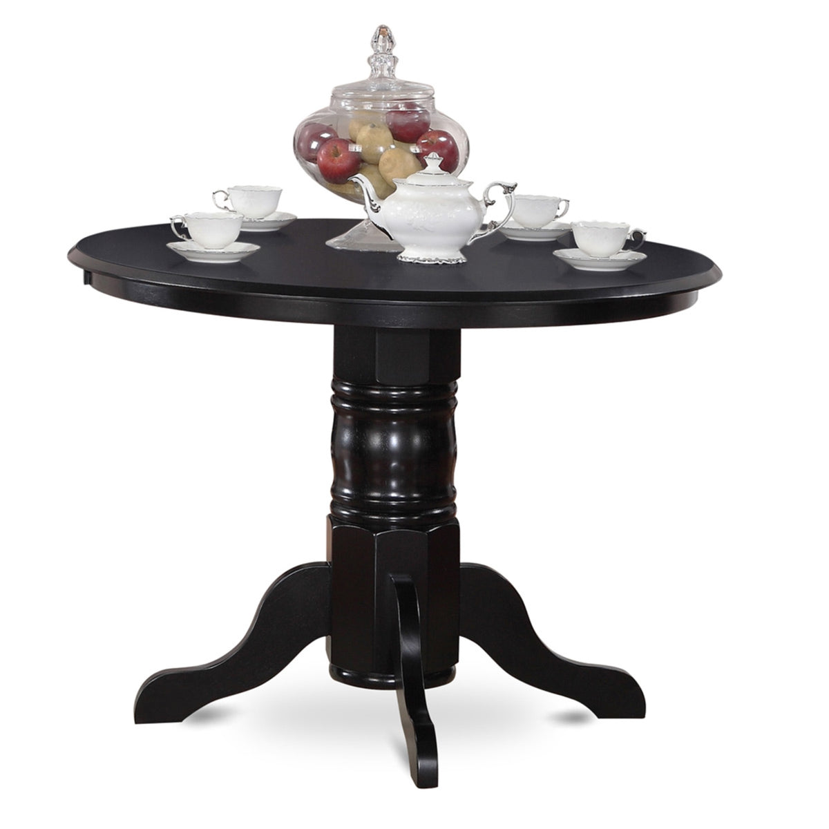 Stylish Shce5-Blk-21 5Pc Dining Set , Round Table & 4 Parson Chairs , Black Finish , Linen Fabric , Easy Assembly , Rubber Wood , 42'X42'X30' Table , 22'X18.5'X41' Chairs , 300 Lbs Weight Capacity